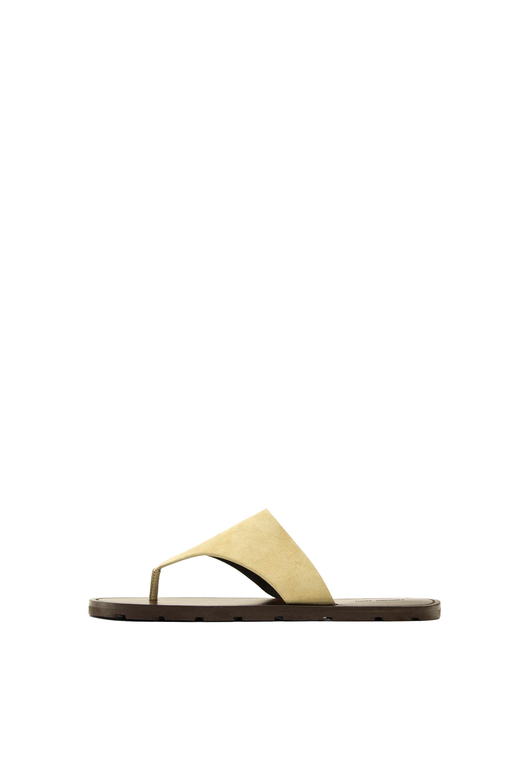 Split leather toe divider sandals — BEIGE