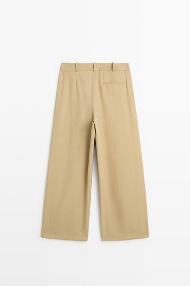 Flowing pleated pants with button detail — BEIGE 6