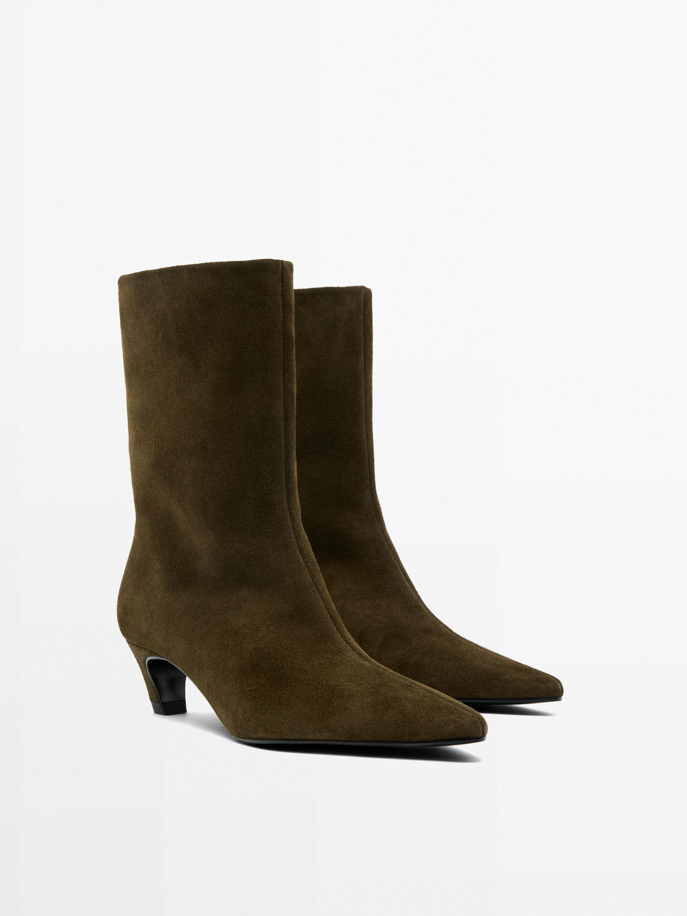 Split suede heeled ankle boots — KHAKI