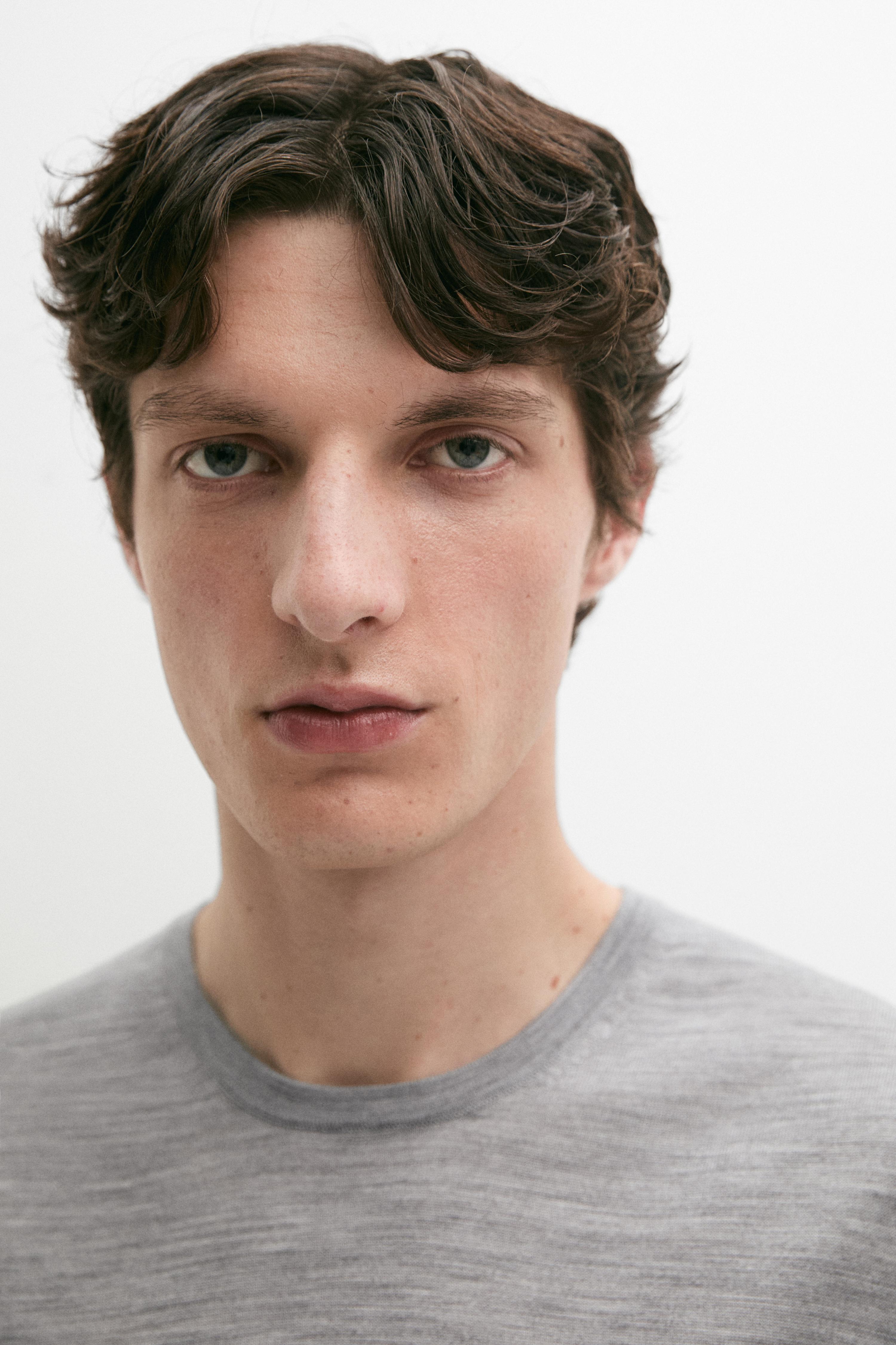 Wool-blend short-sleeve knit sweater — ANTHRACITE GREY