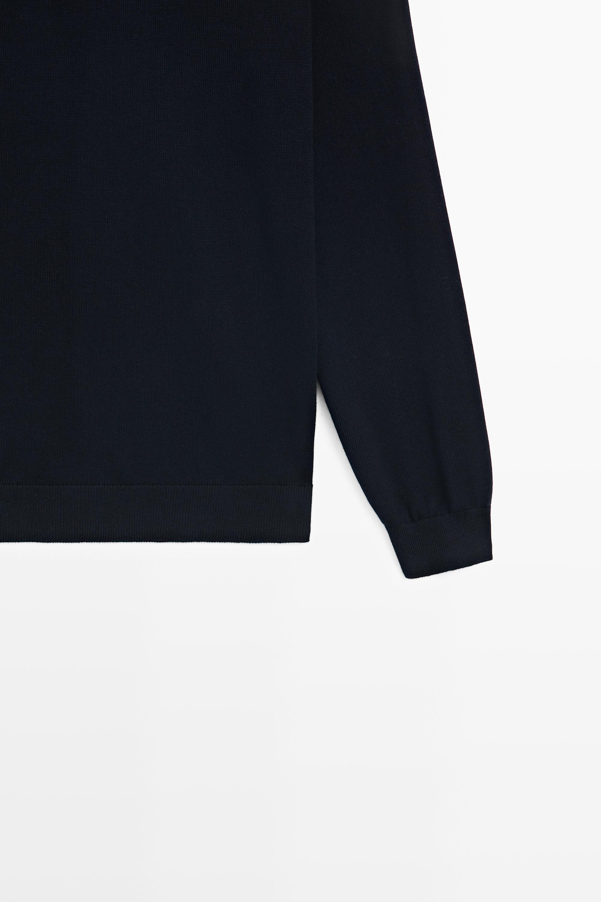 100% cotton knit polo sweater — NAVY BLUE