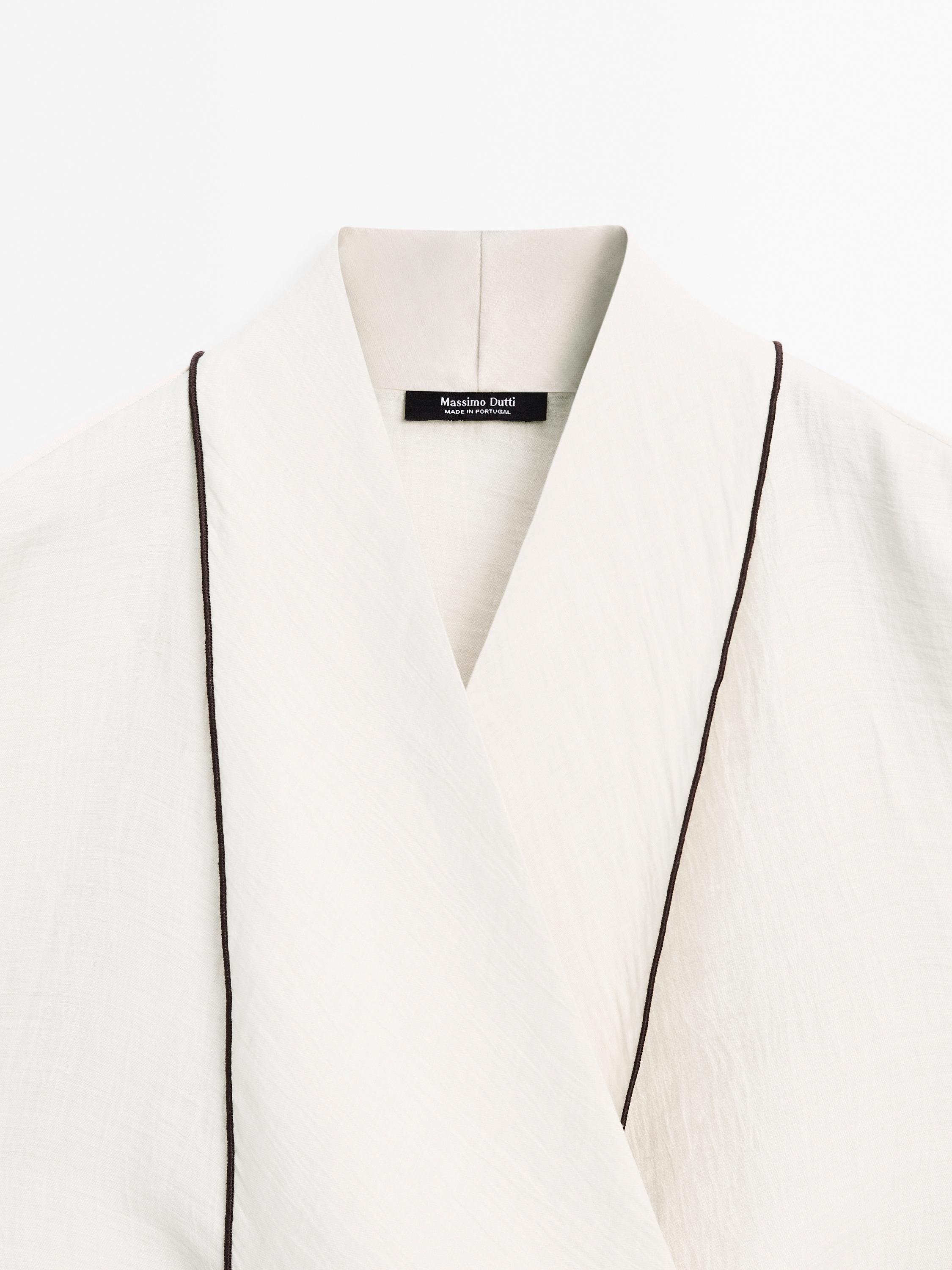 Kontrast keten karışımlı kruvaze kimono