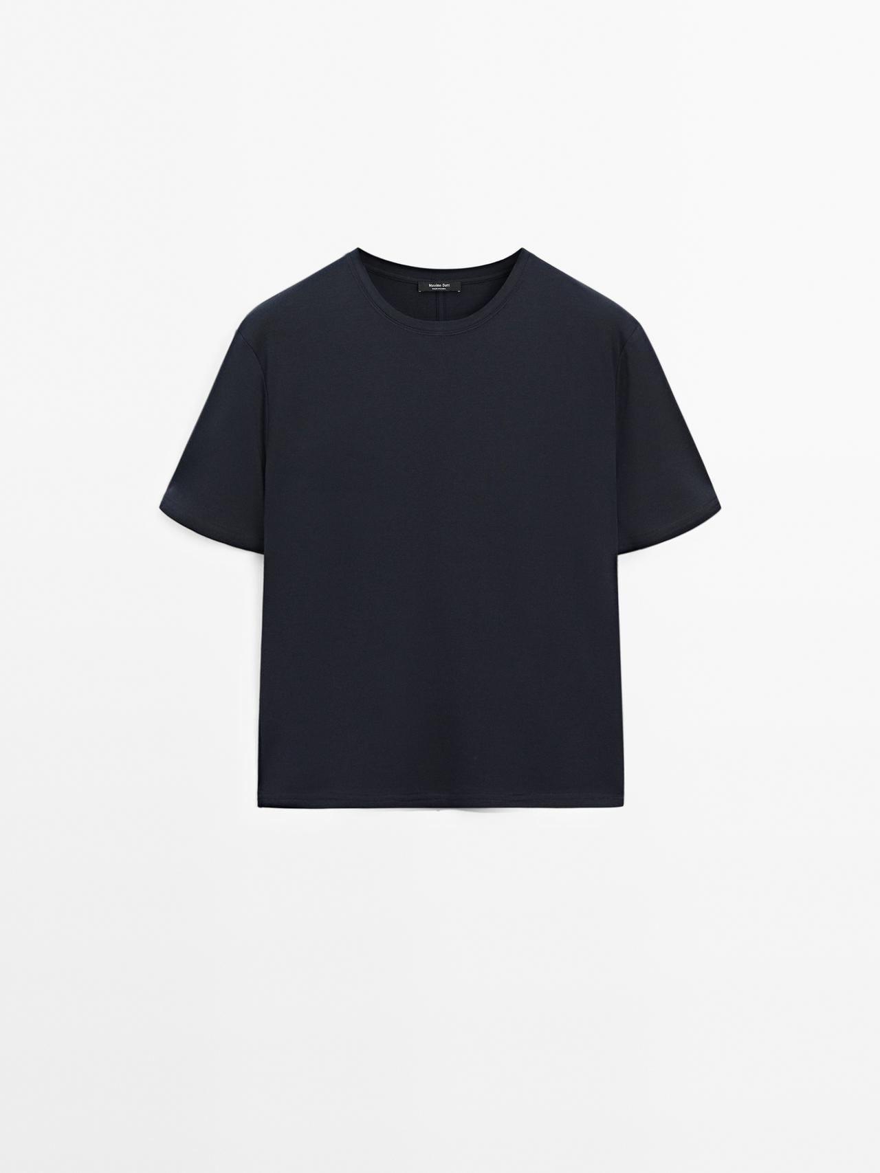 Massimo Dutti - Dame - Kortærmet T-Shirt Med Sømdetalje Bagpå - Marineblå - M