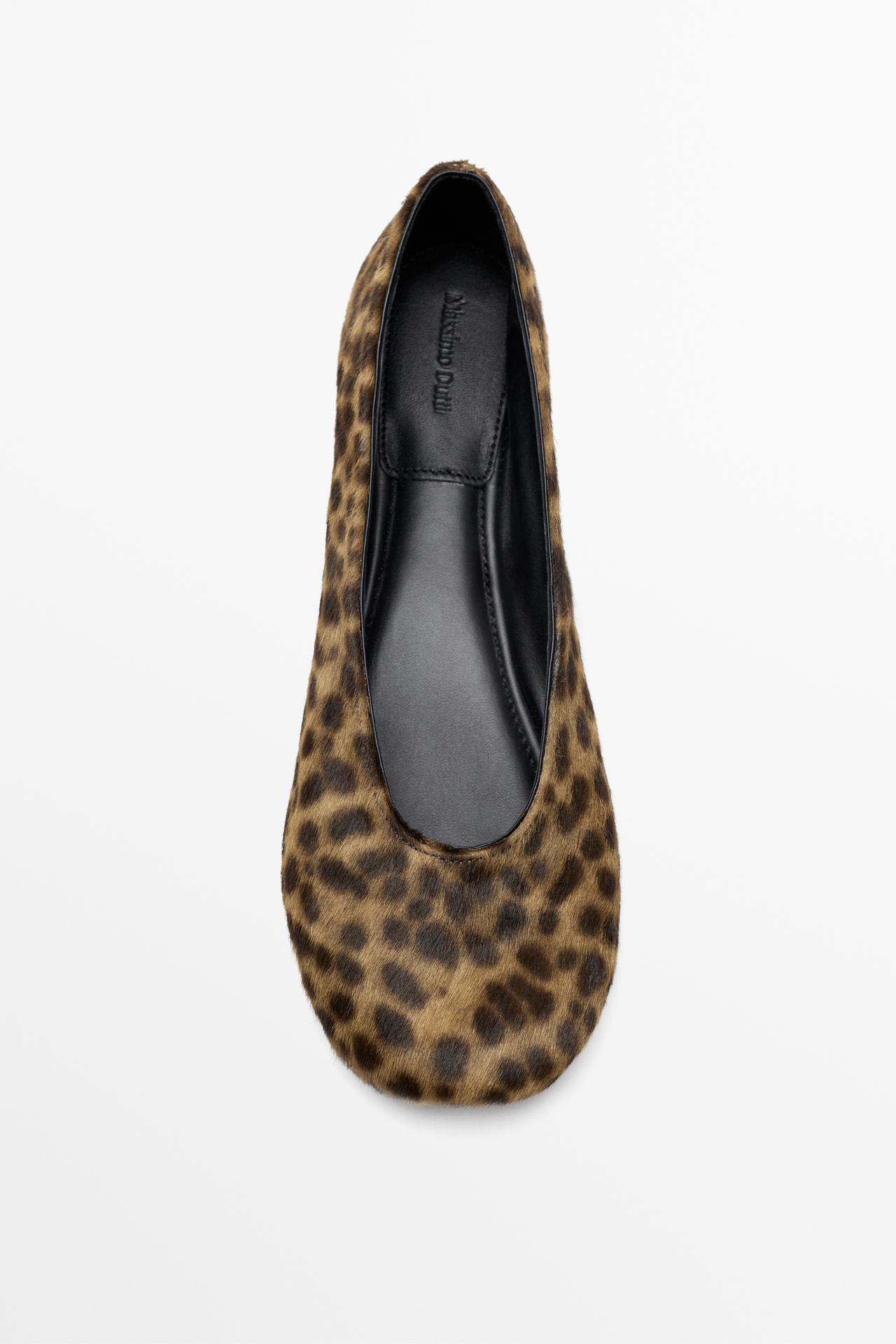 Printed leather ballet flat with fur finish — LEOPARD