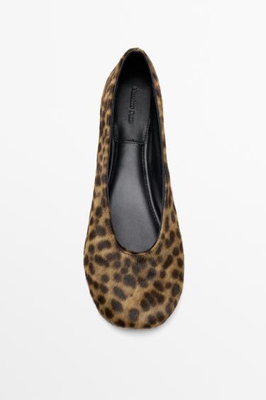 Printed leather ballet flat with fur finish — LEOPARD 3