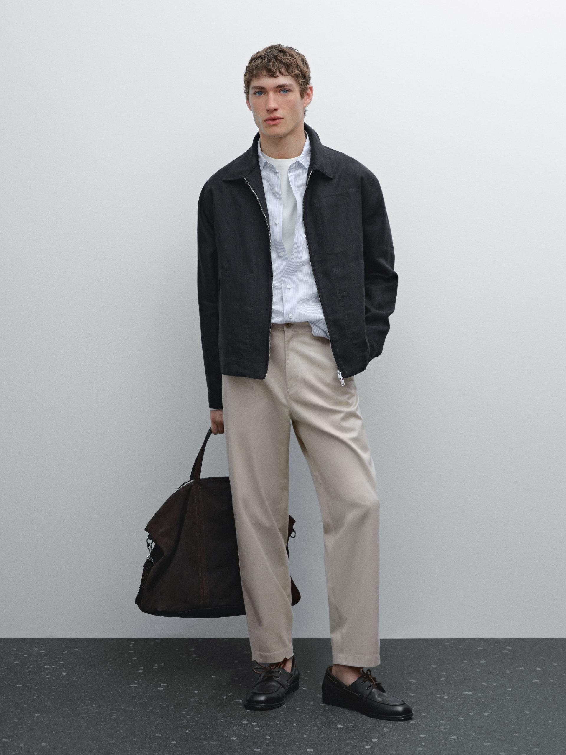 Veste Fermeture Éclair 100 % Lin - Bleu Marine - S - Massimo Dutti - Homme