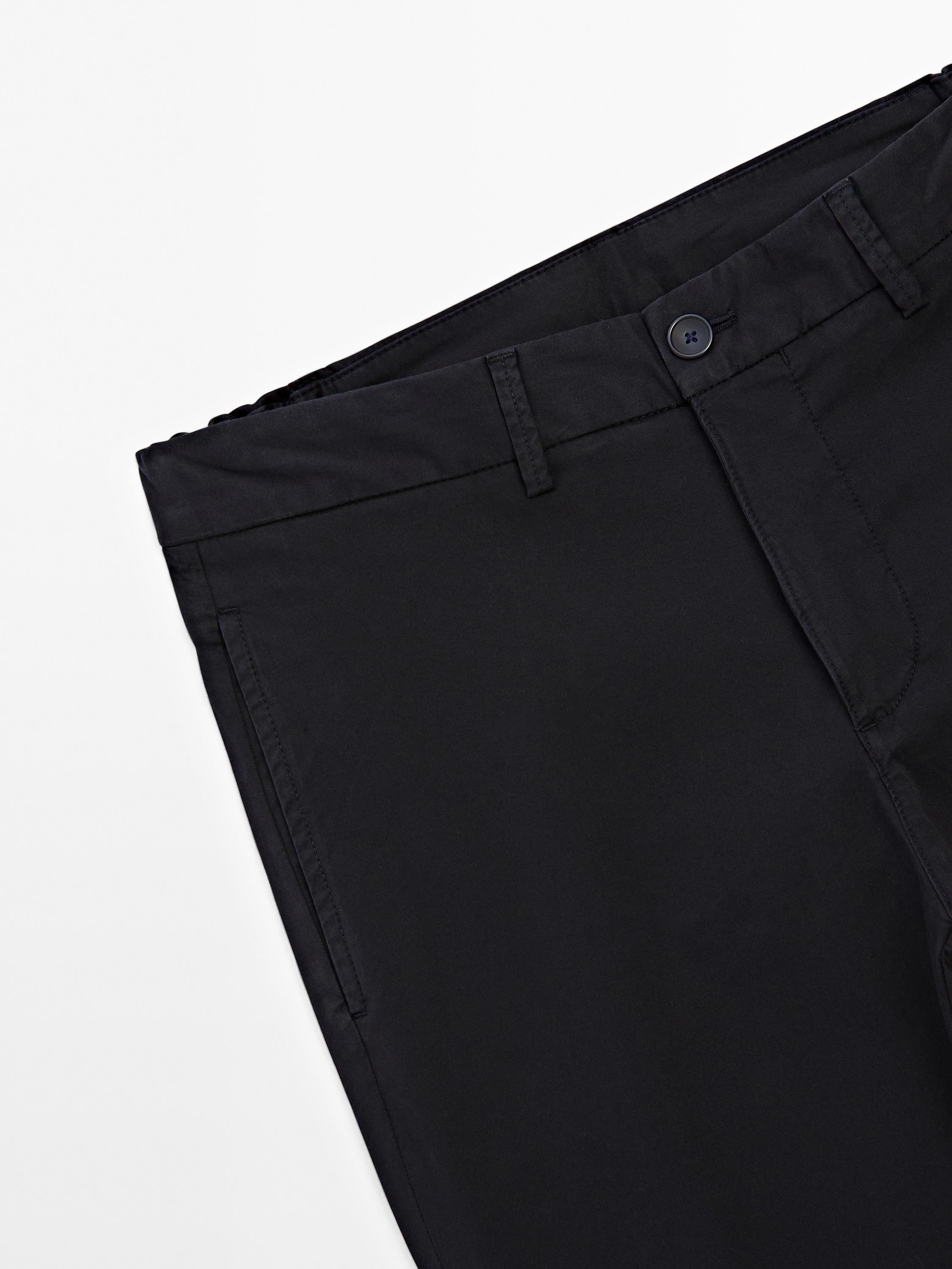 Cotton blend slim fit trousers
