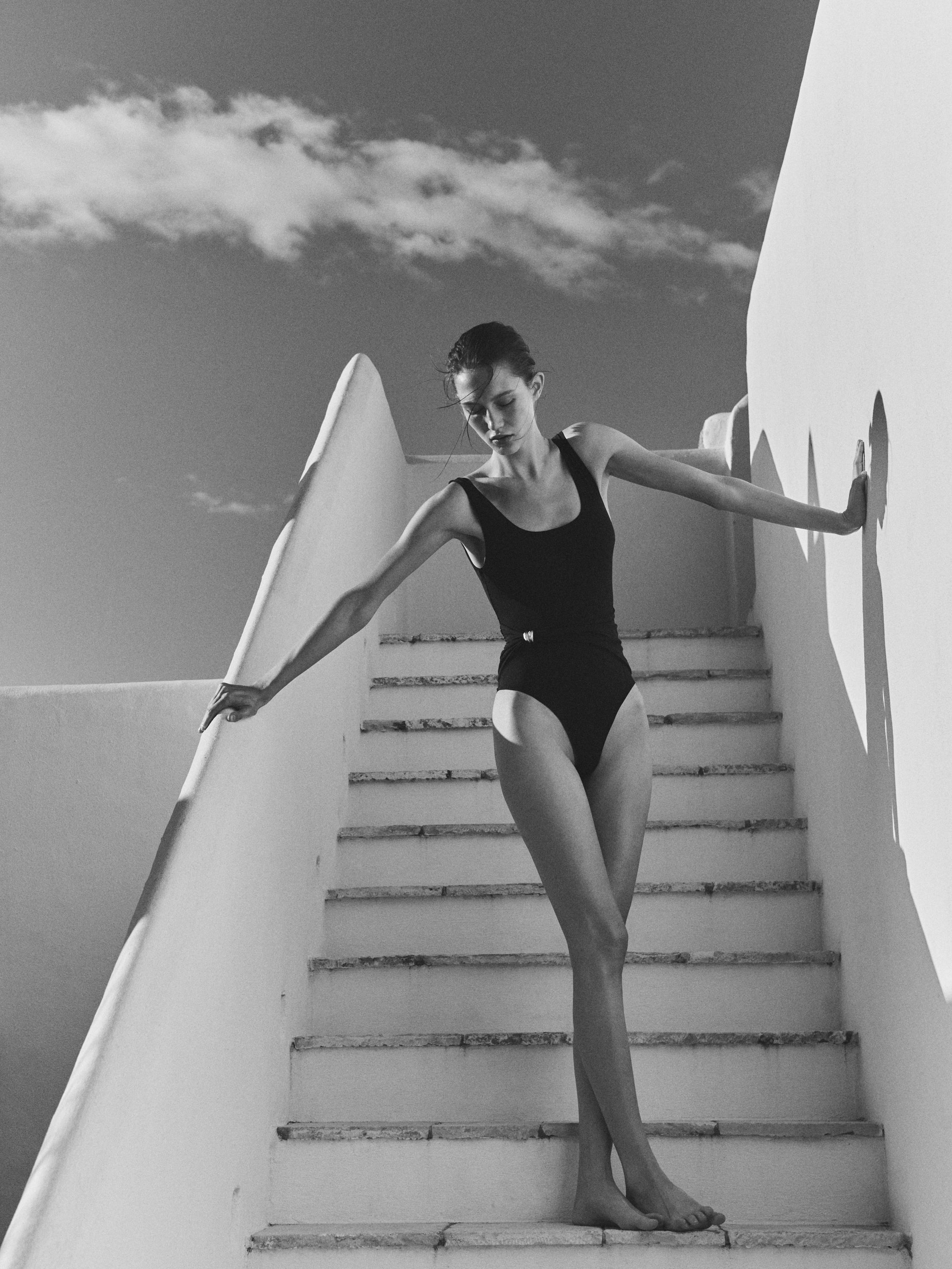 Swimsuit with rhinestone detail — BLACK