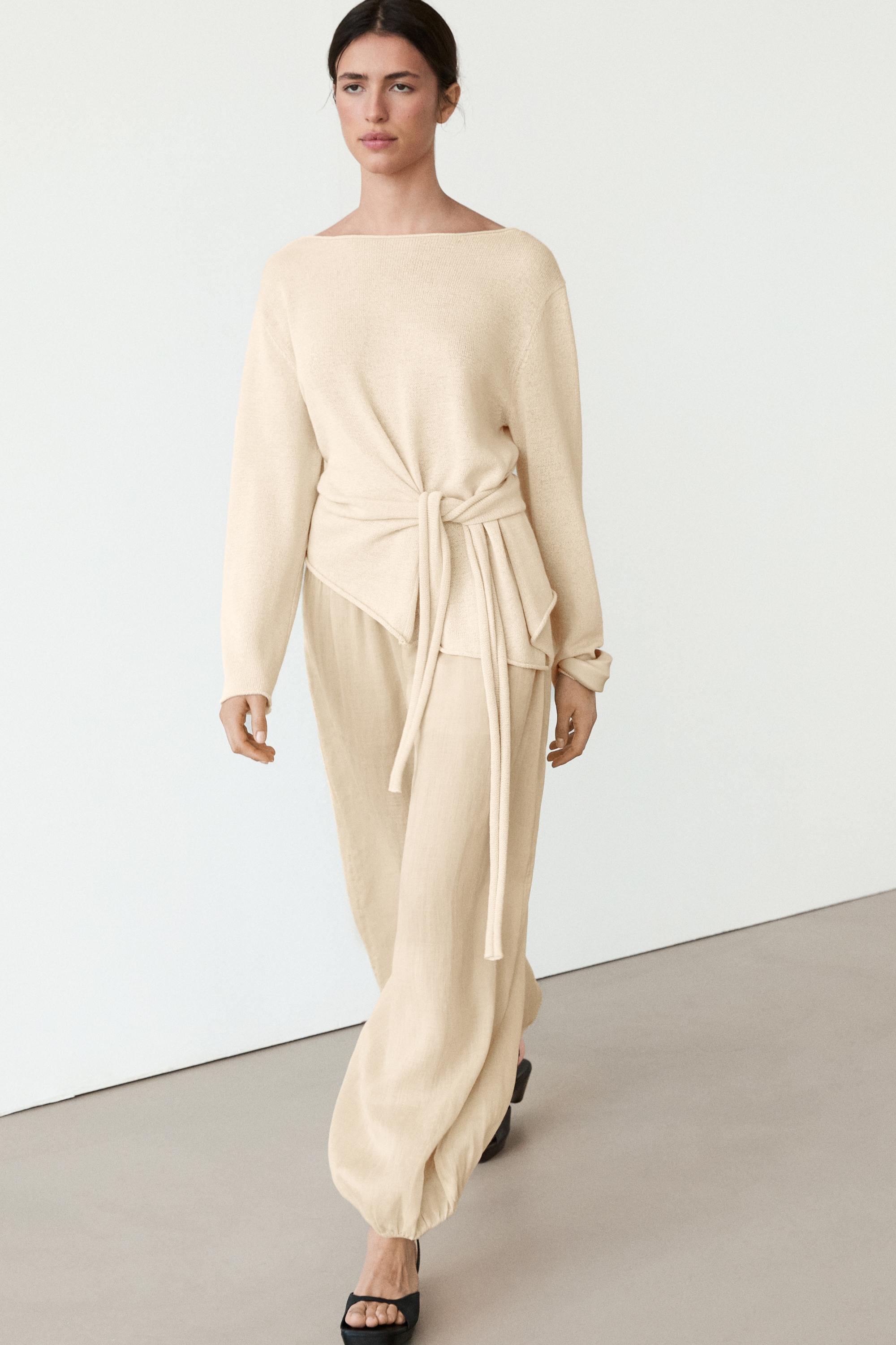 Flowing ramie sarouel trousers — BEIGE
