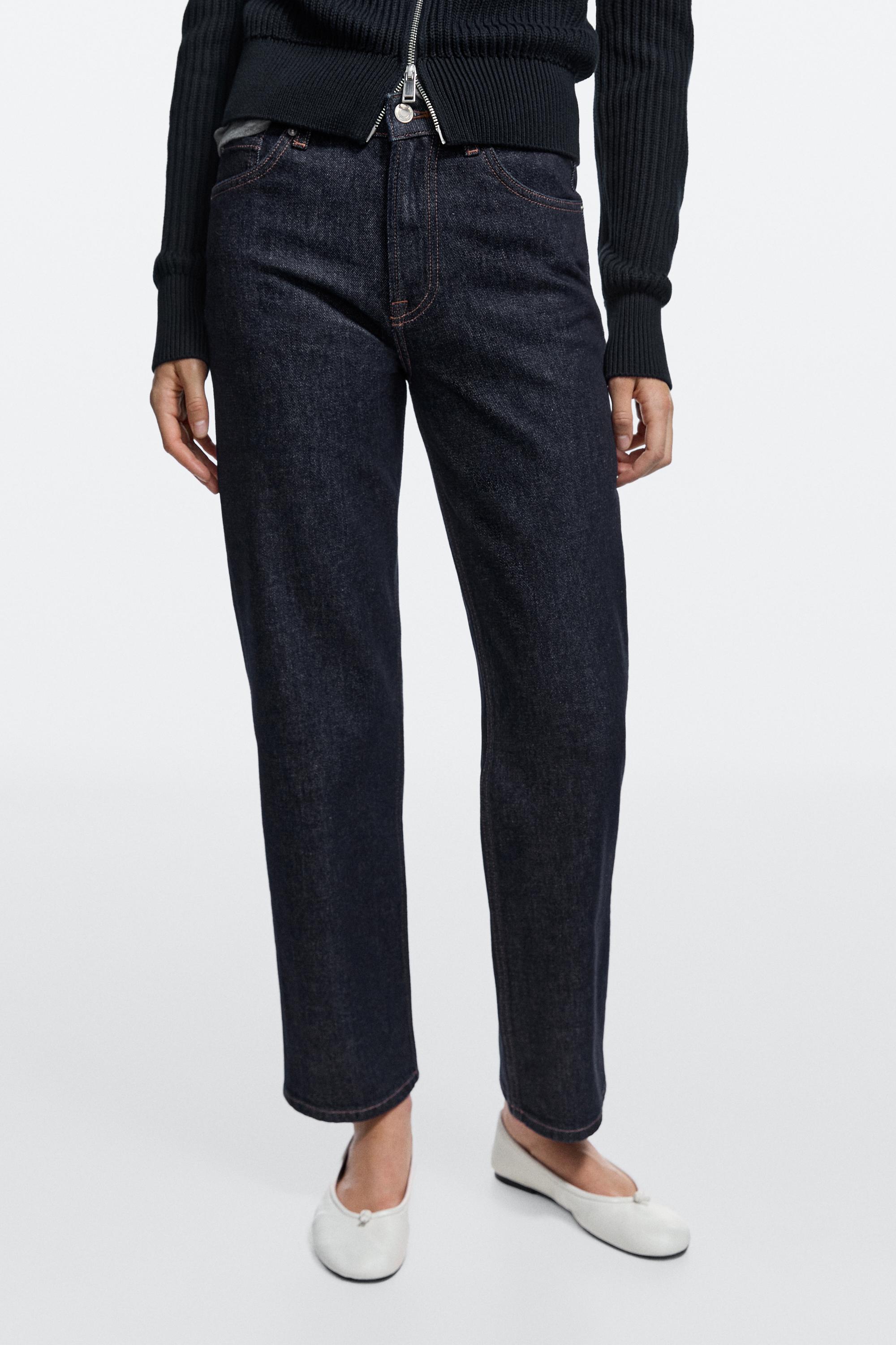 High-waist cropped straight-leg jeans — DARK BLUE