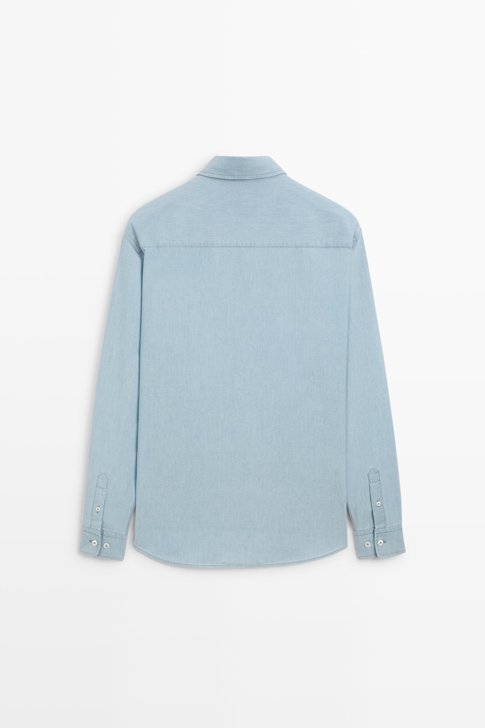 Relaxed fit denim shirt with pocket detail — BLUE