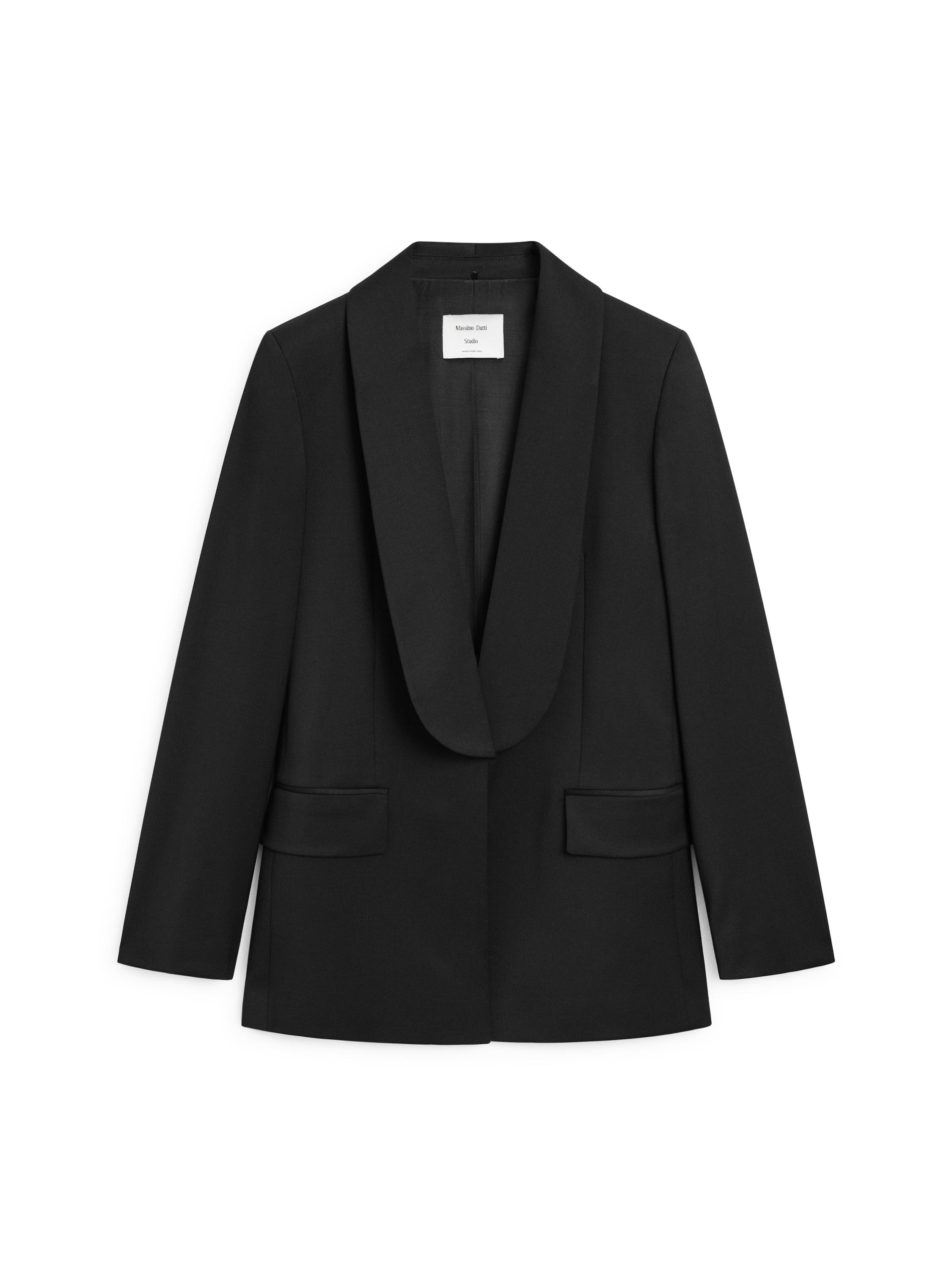 Wool blend blazer with lapel detail - STUDIO — BLACK