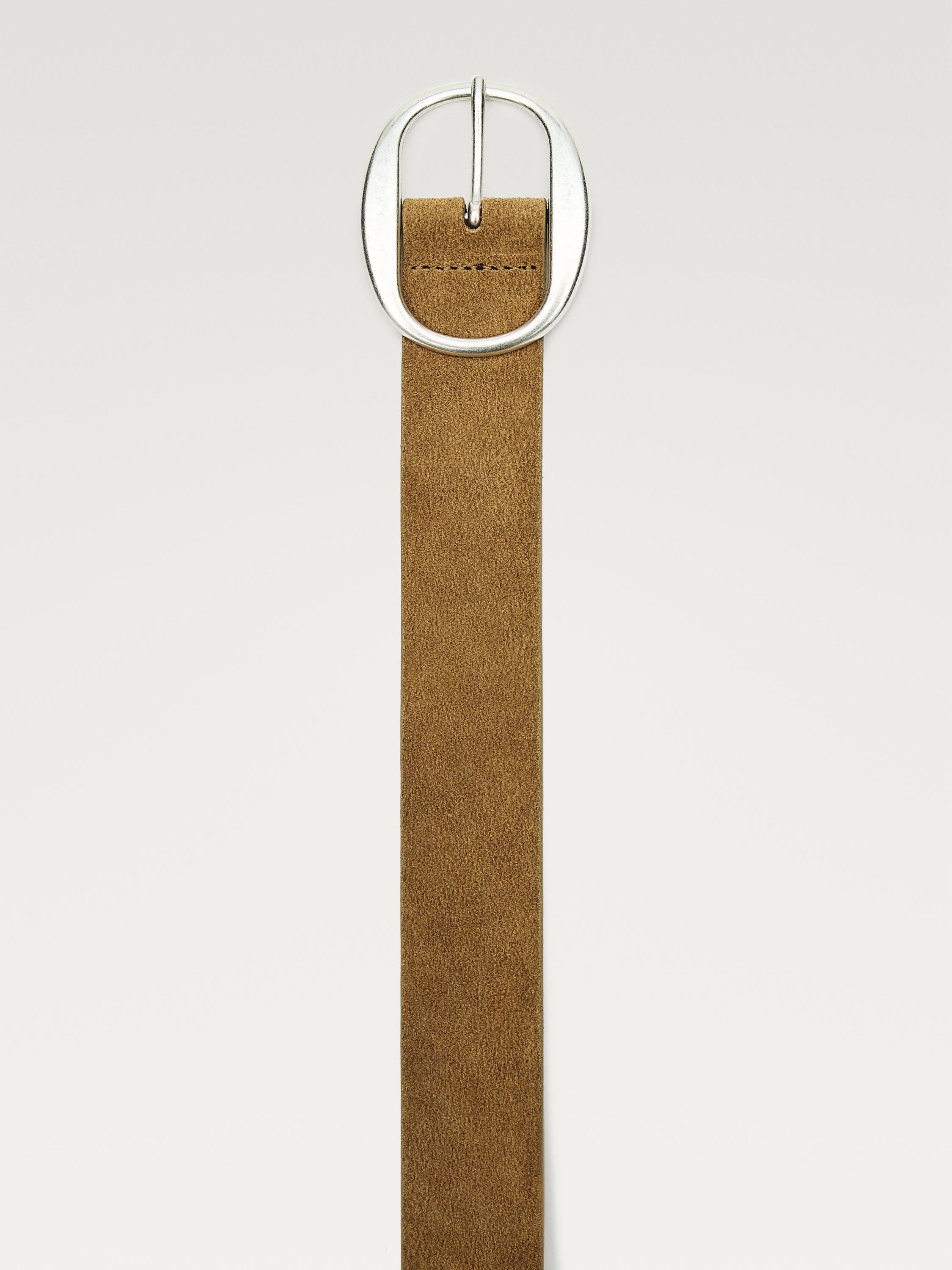 Split suede leather belt with oval buckle