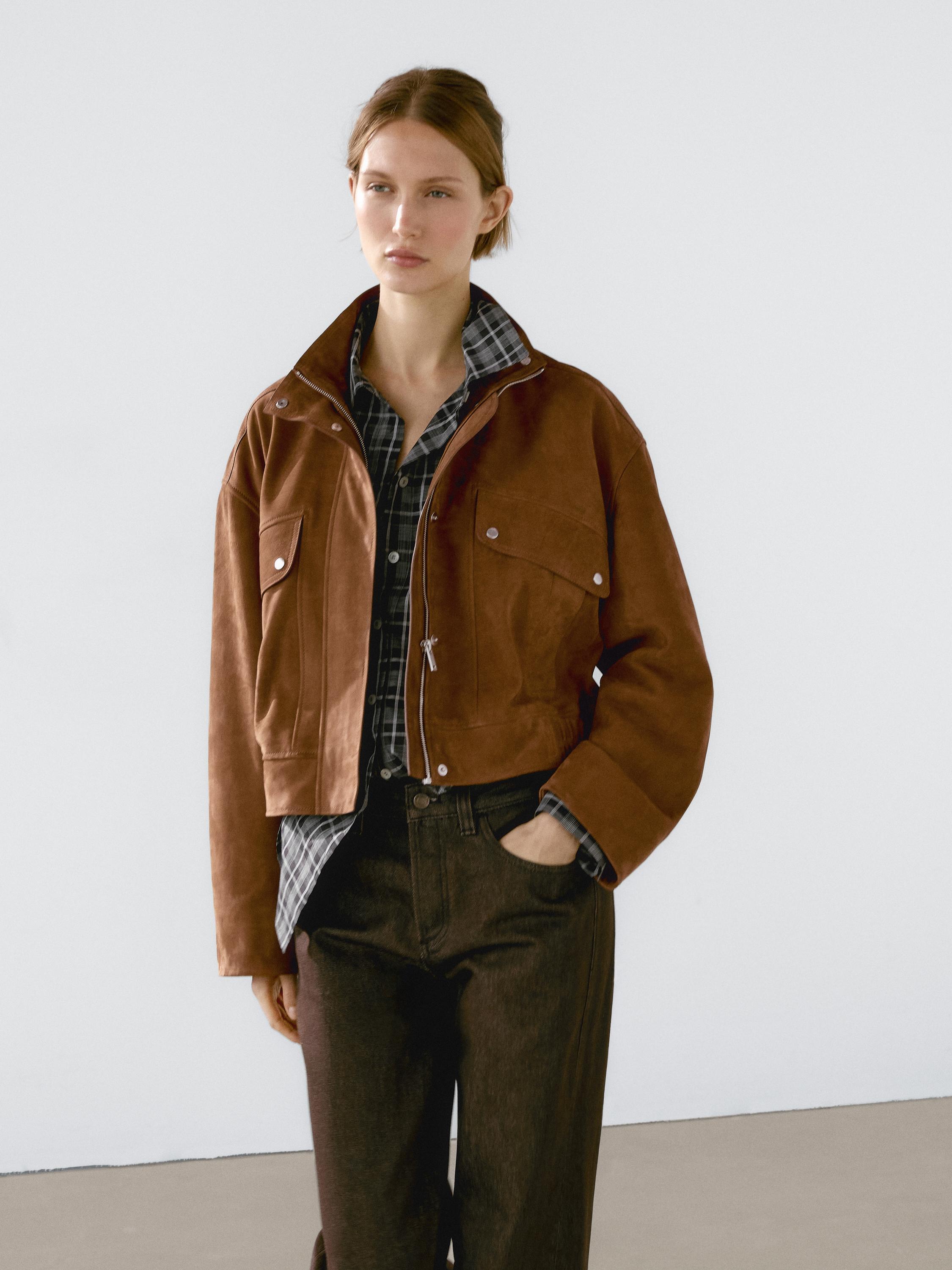 Nubuck suede leather bomber jacket