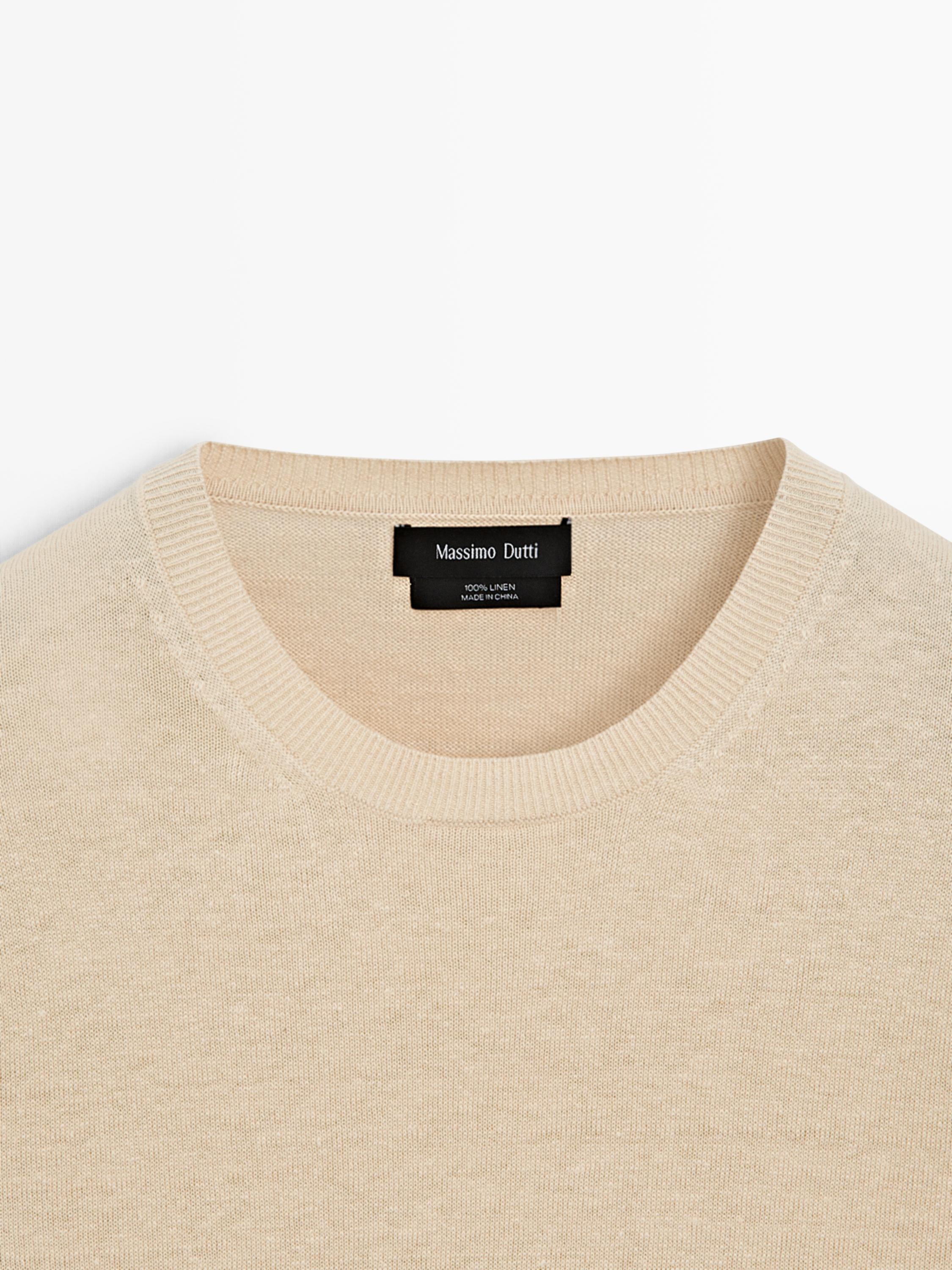 100% linen knit crew neck sweater — Vanilla