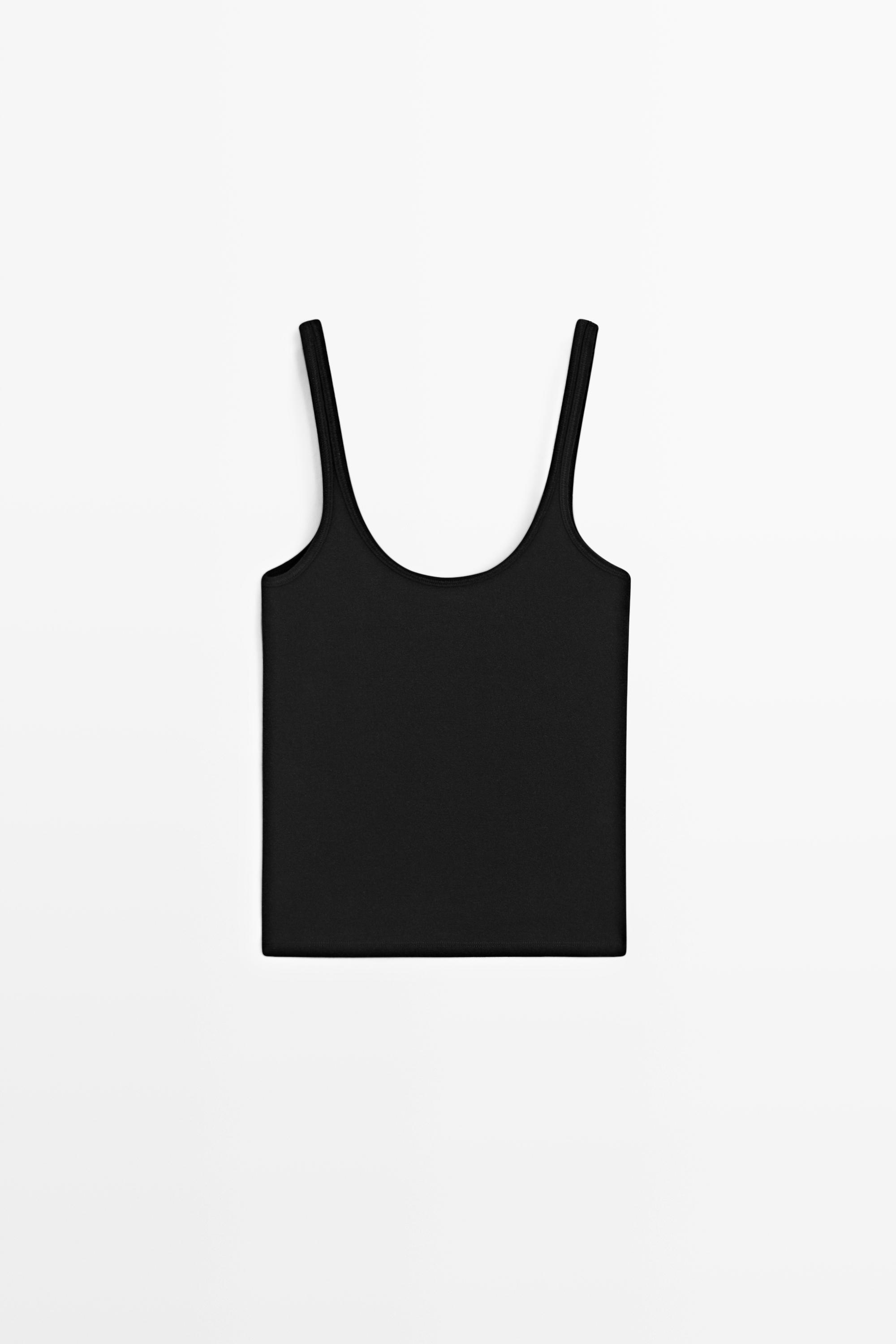 Strappy cotton blend top — BLACK
