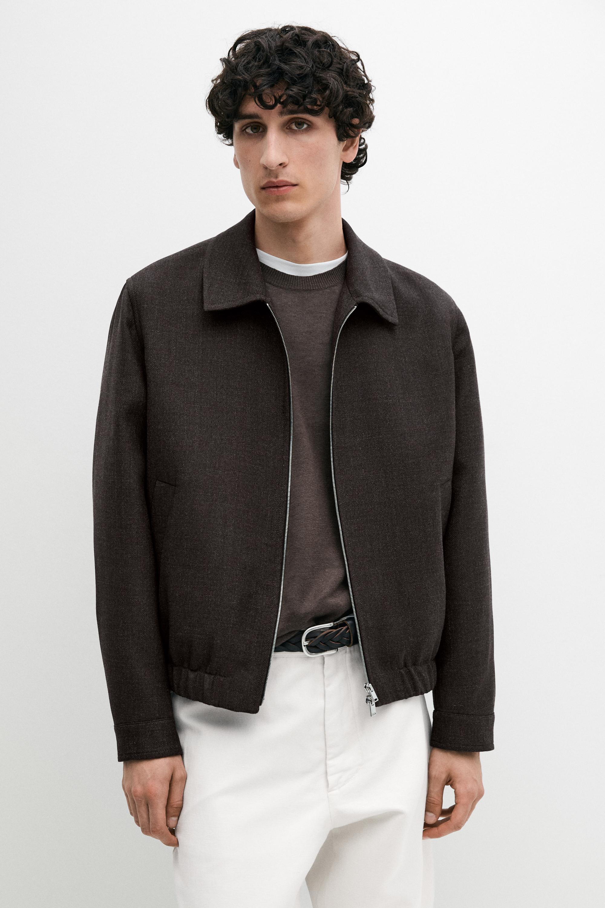 Wool bomber jacket with zip — BROWN