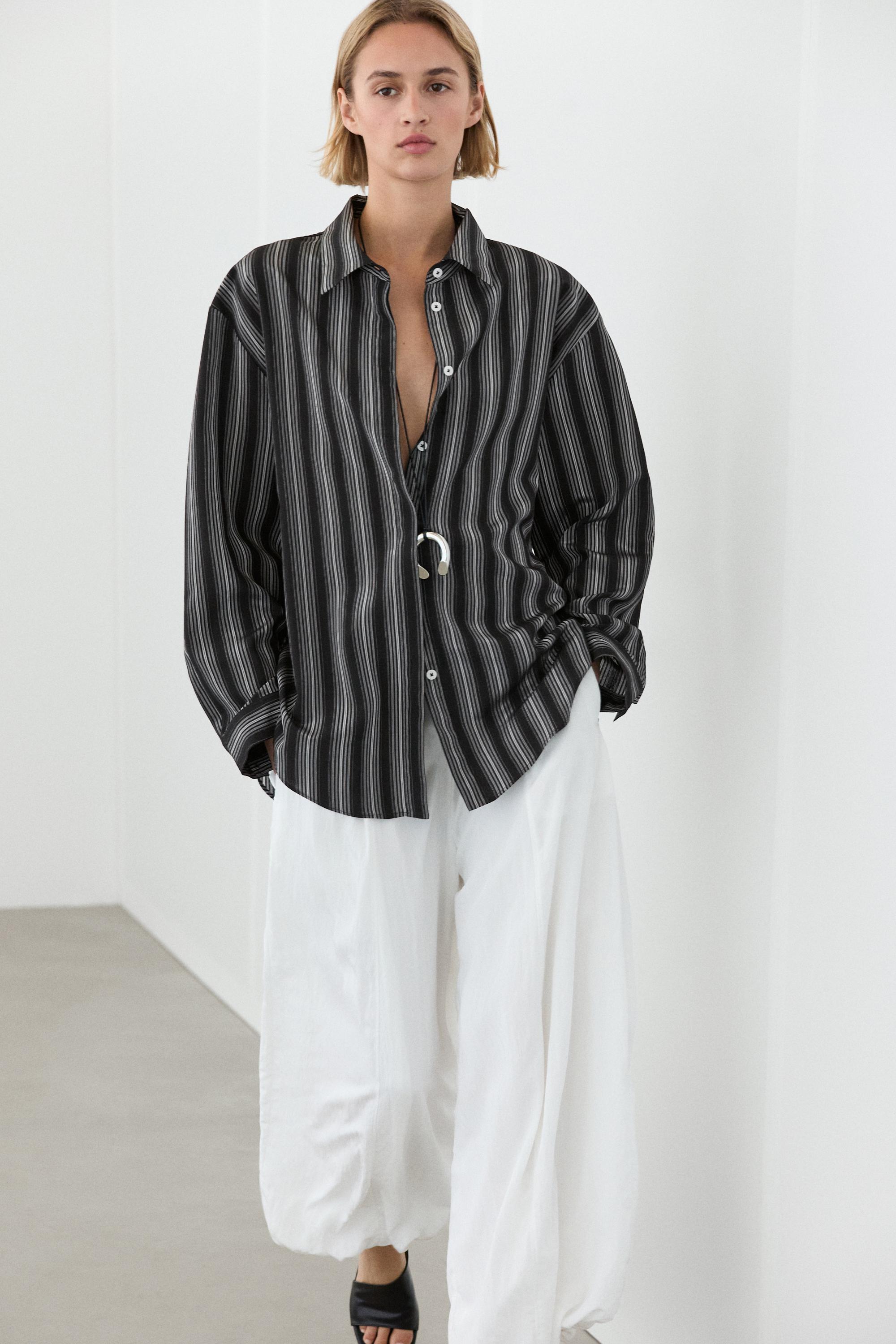 Flowing shirt with striped detailing — BLACK