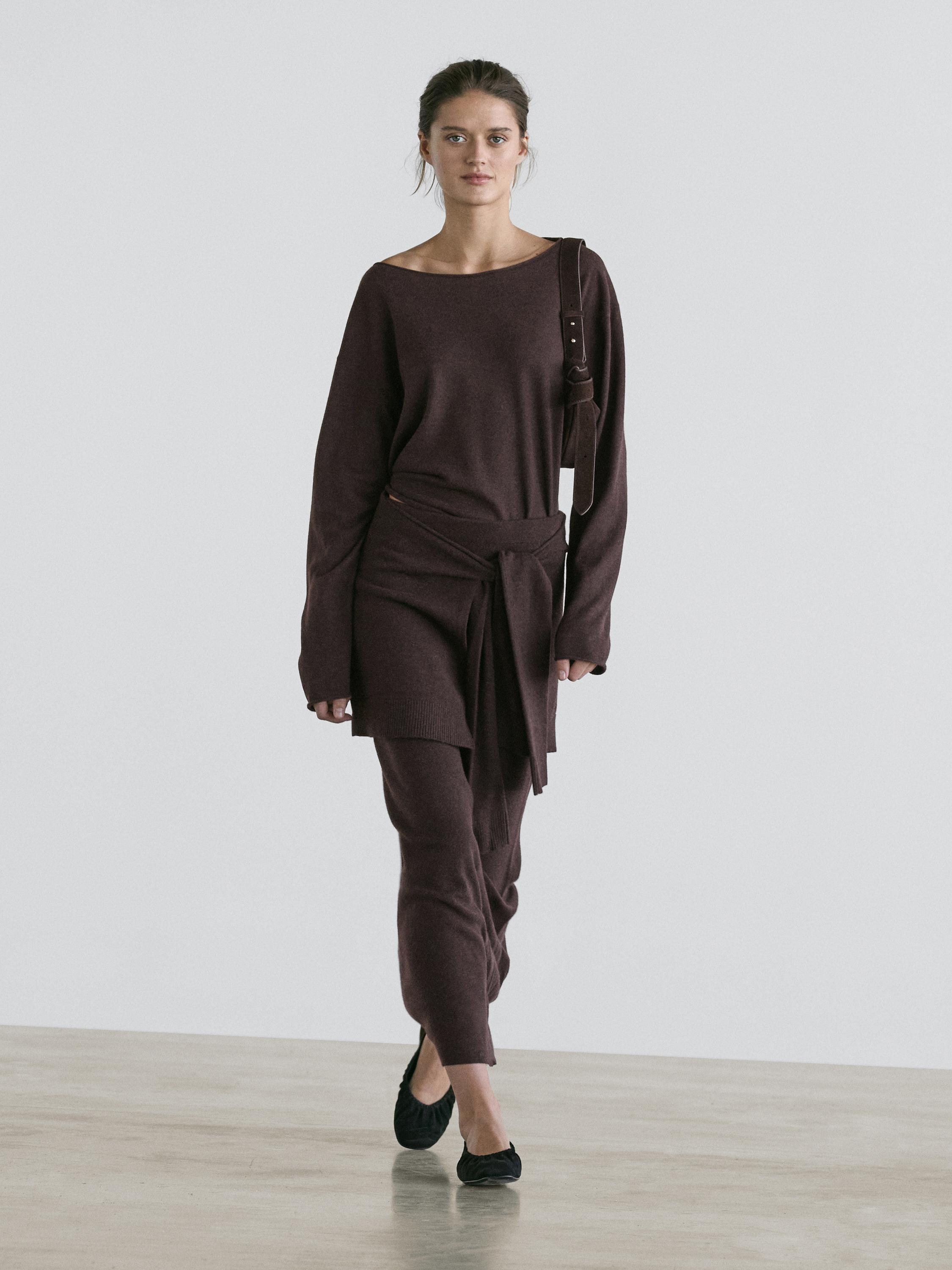 Knit skirt with knotted sleeve details — Chocolate