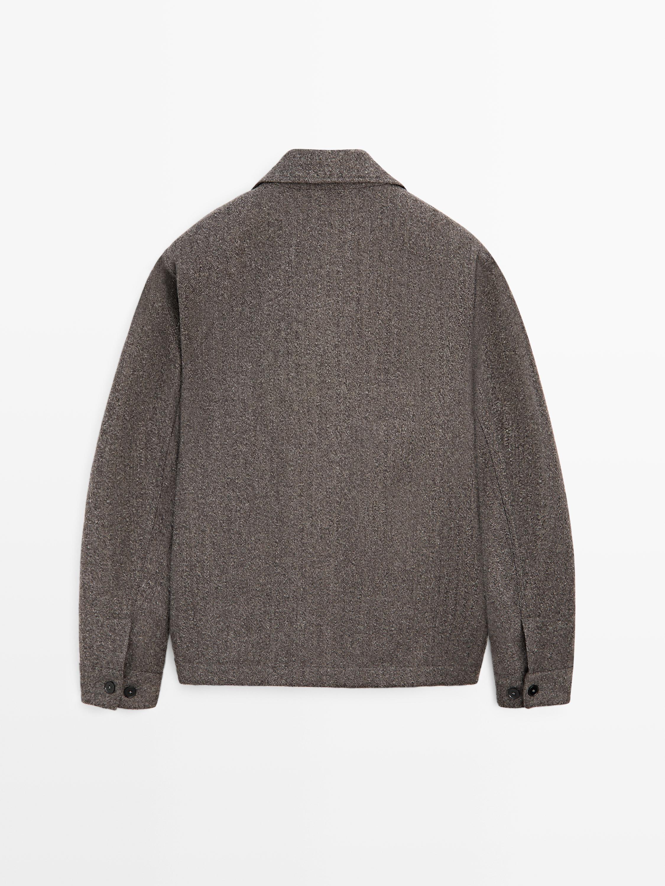 Herringbone wool blend cardigan — MINK
