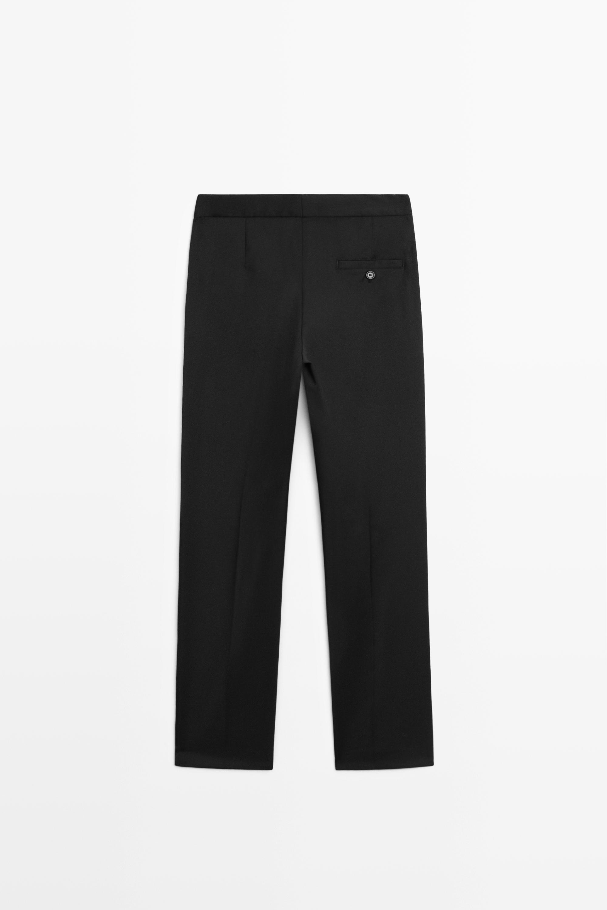 100% cool wool straight fit trousers — BLACK