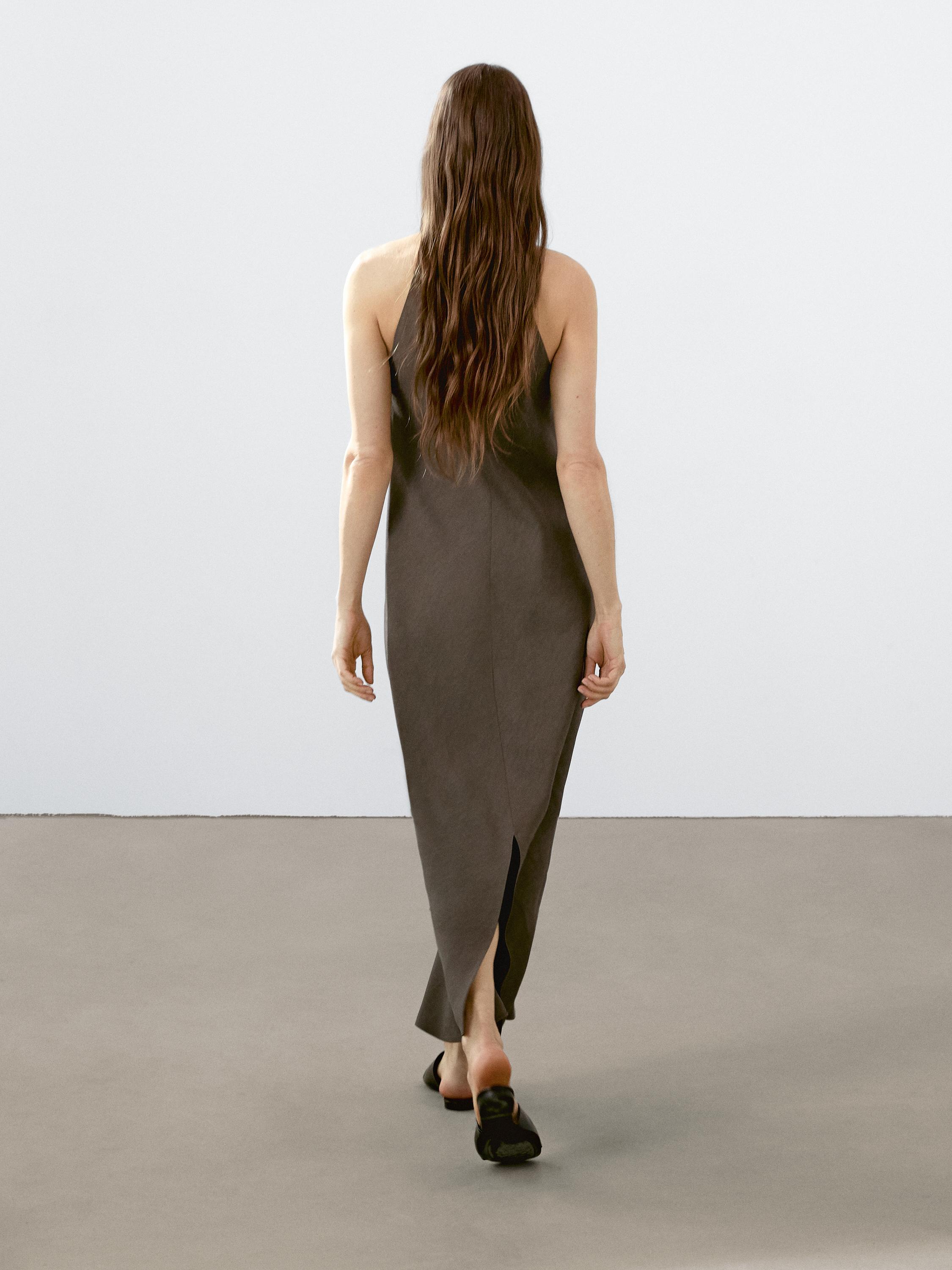 【Massimo Dutti】Long dress with contrast ribbons Long dress with contrast ribbons · Khaki · Smart / Dresses