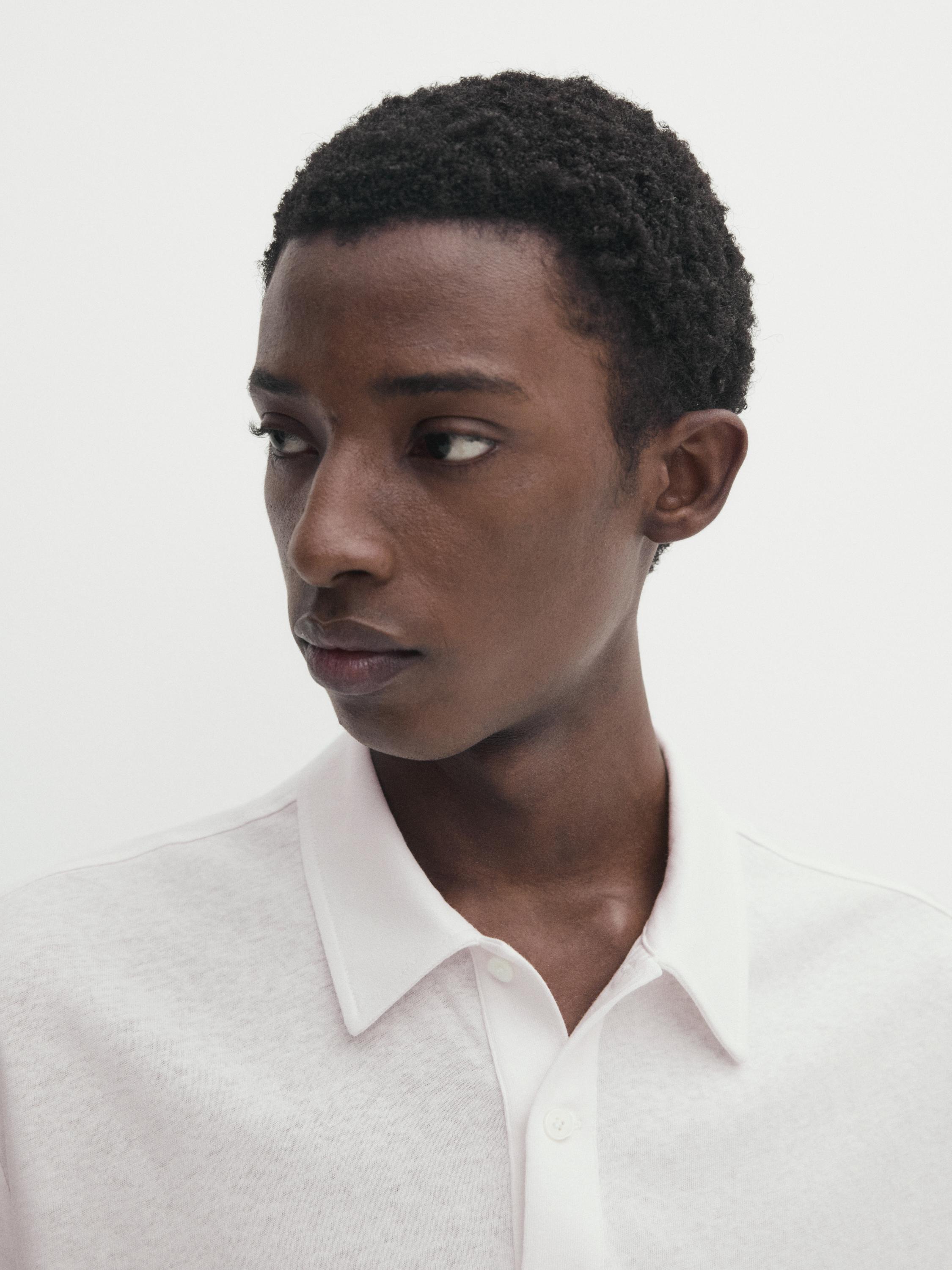 Linen blend short sleeve polo shirt