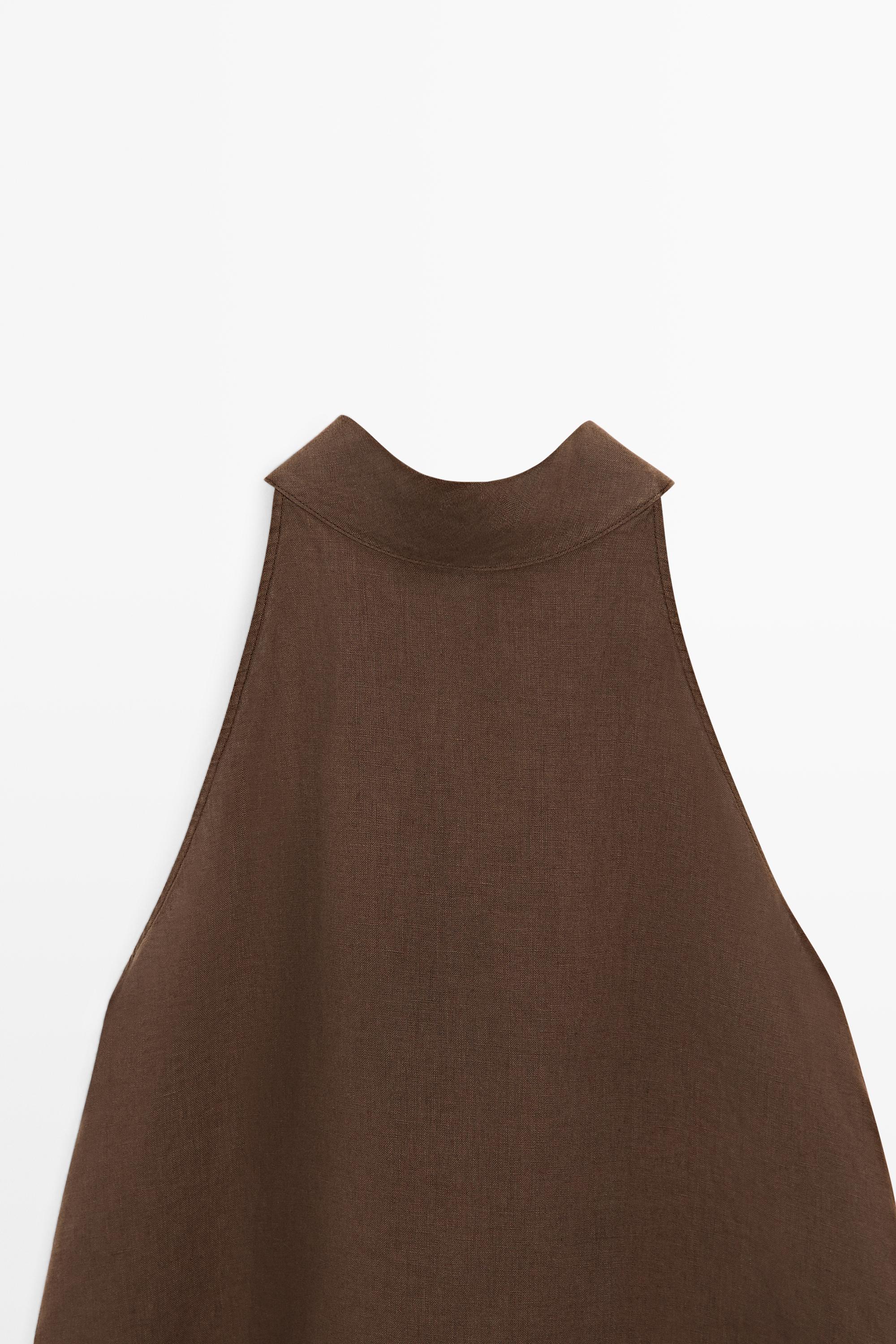 100% linen flowing halter top — BROWN