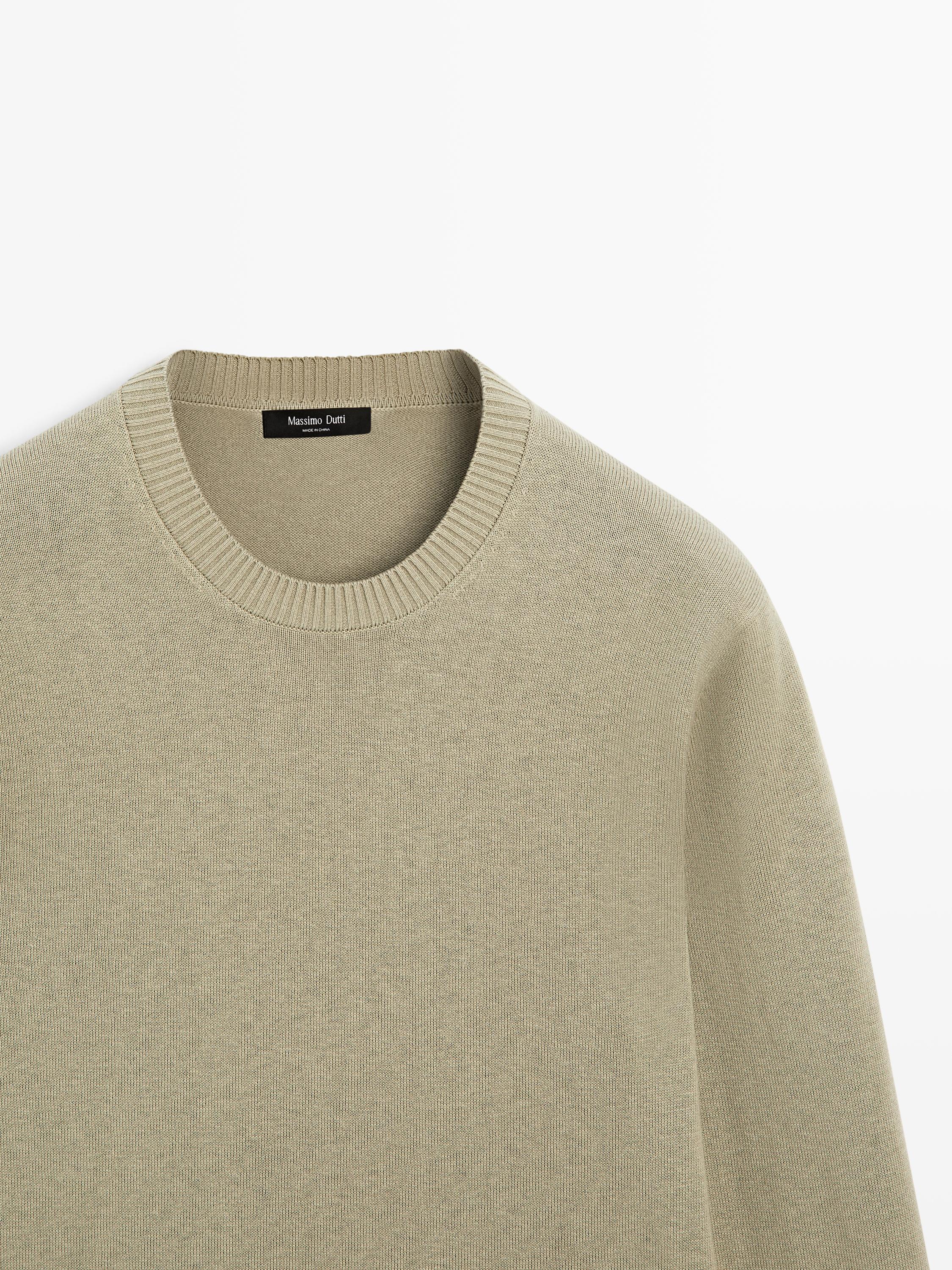 Knit cotton and wool sweater with crew neck — PALE GREEN