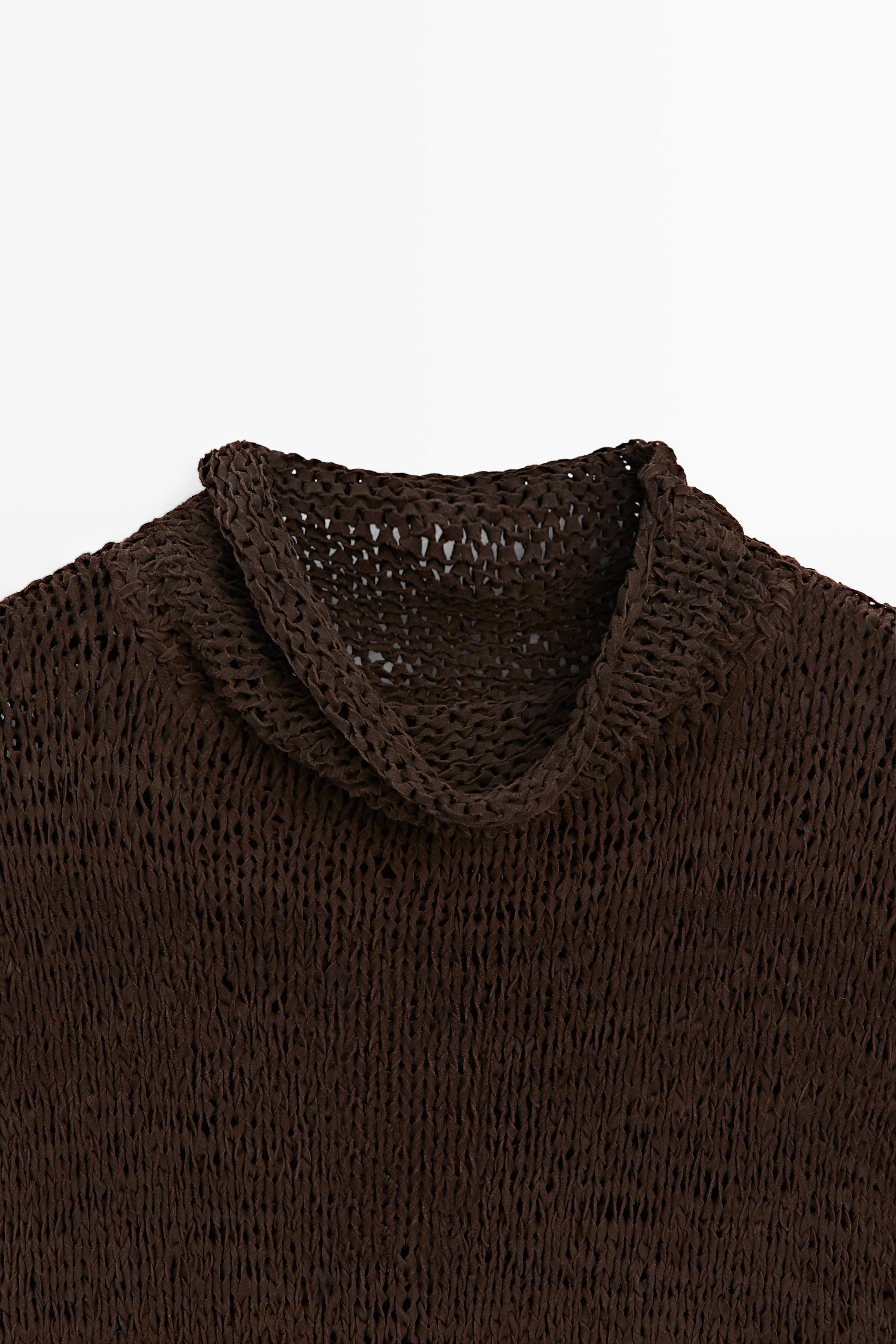 Suede leather knit top — BROWN
