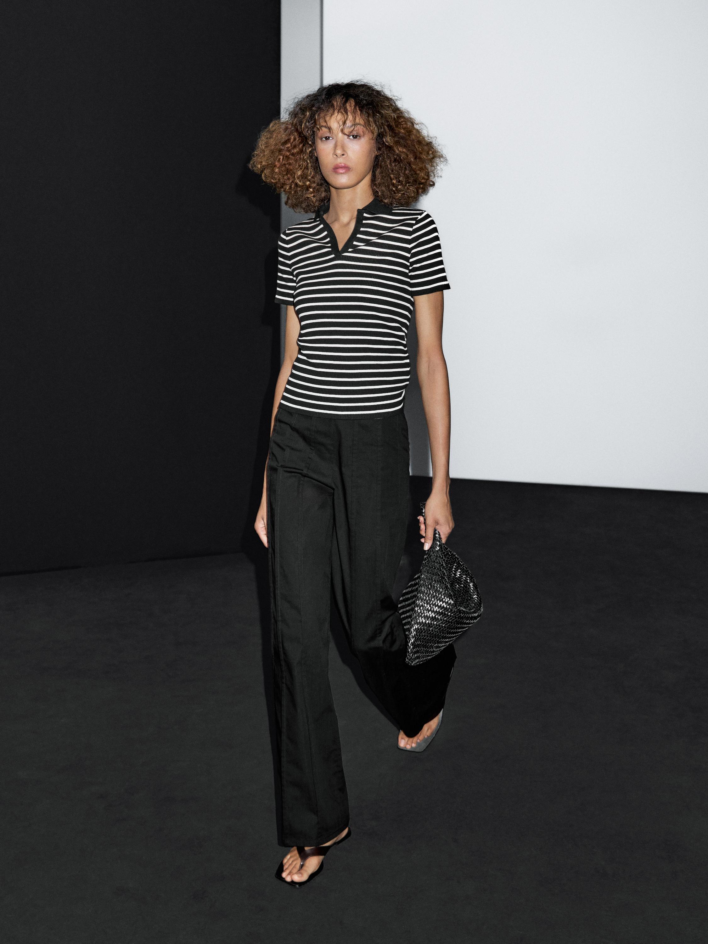 טי שירט פולו מתערובת כותנה עם פסים