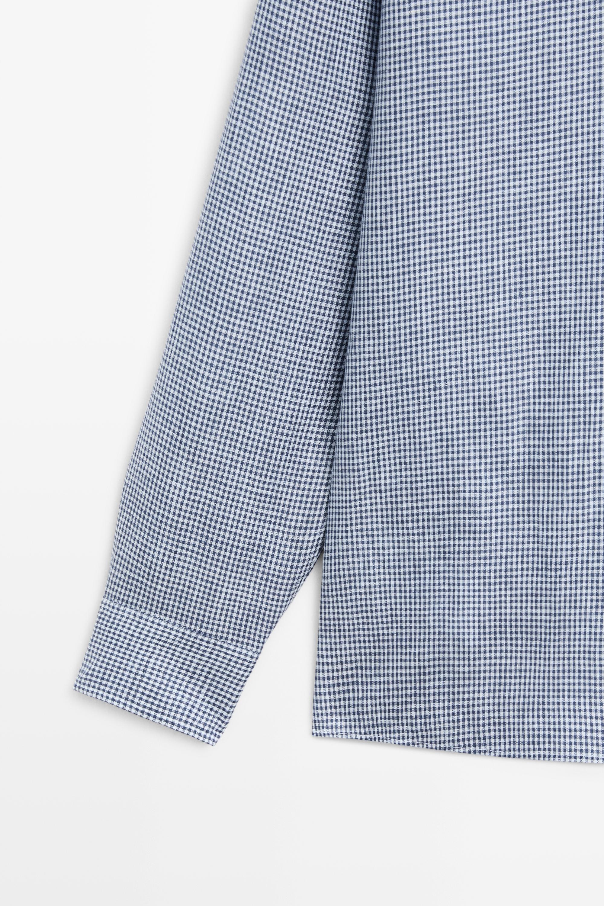 100% linen regular fit gingham shirt — NAVY BLUE