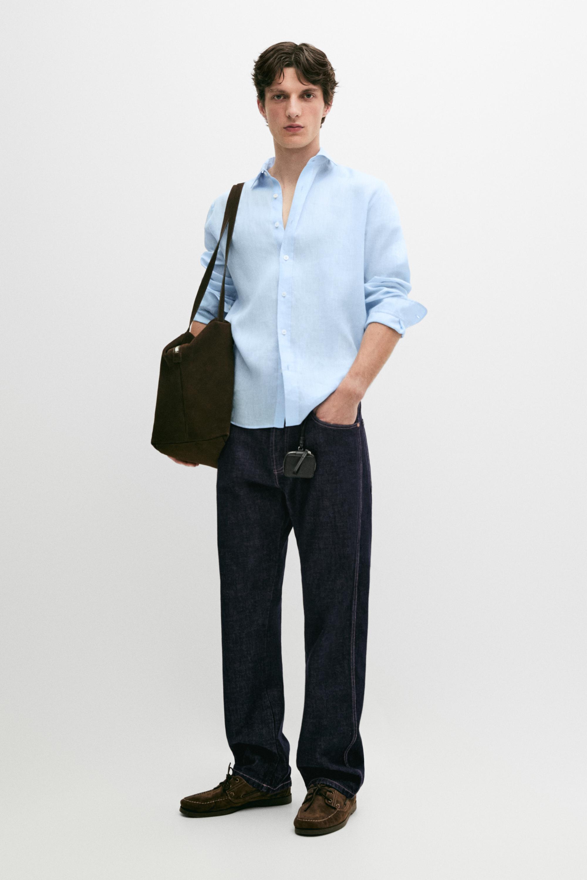 100% linen slim fit shirt — Sky blue