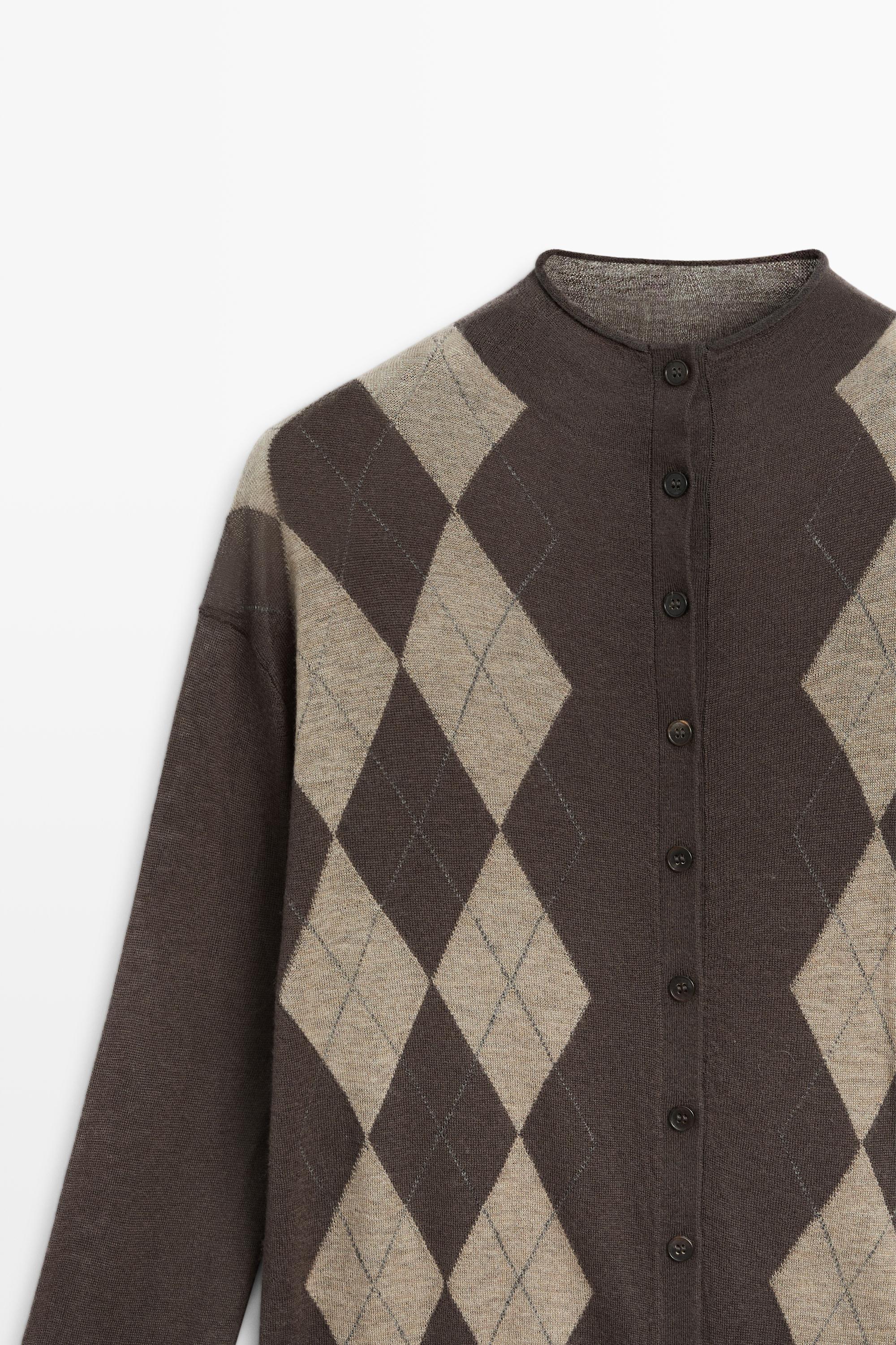 100% wool argyle knit cardigan — GREY