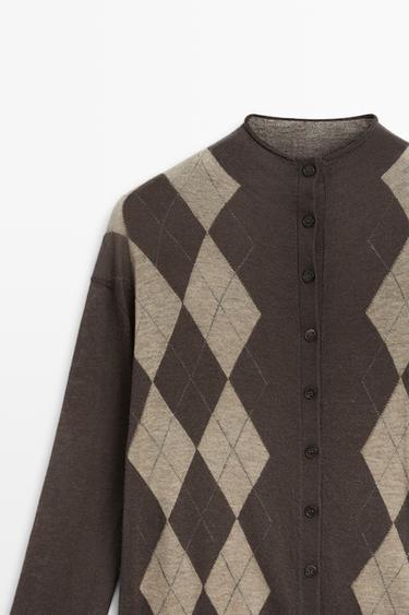 100% wool argyle knit cardigan — GREY 9