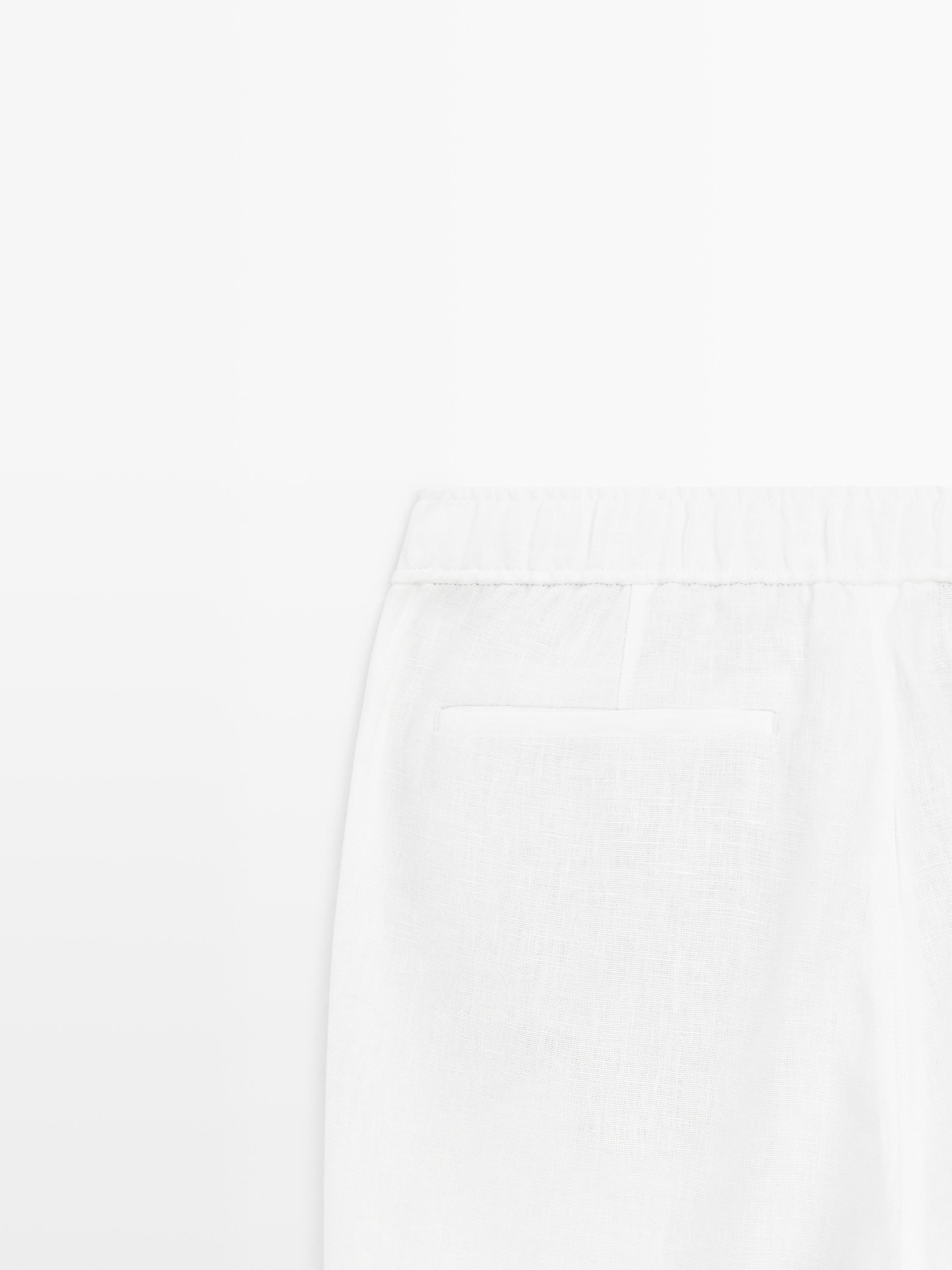 Linen jogger fit pants — WHITE