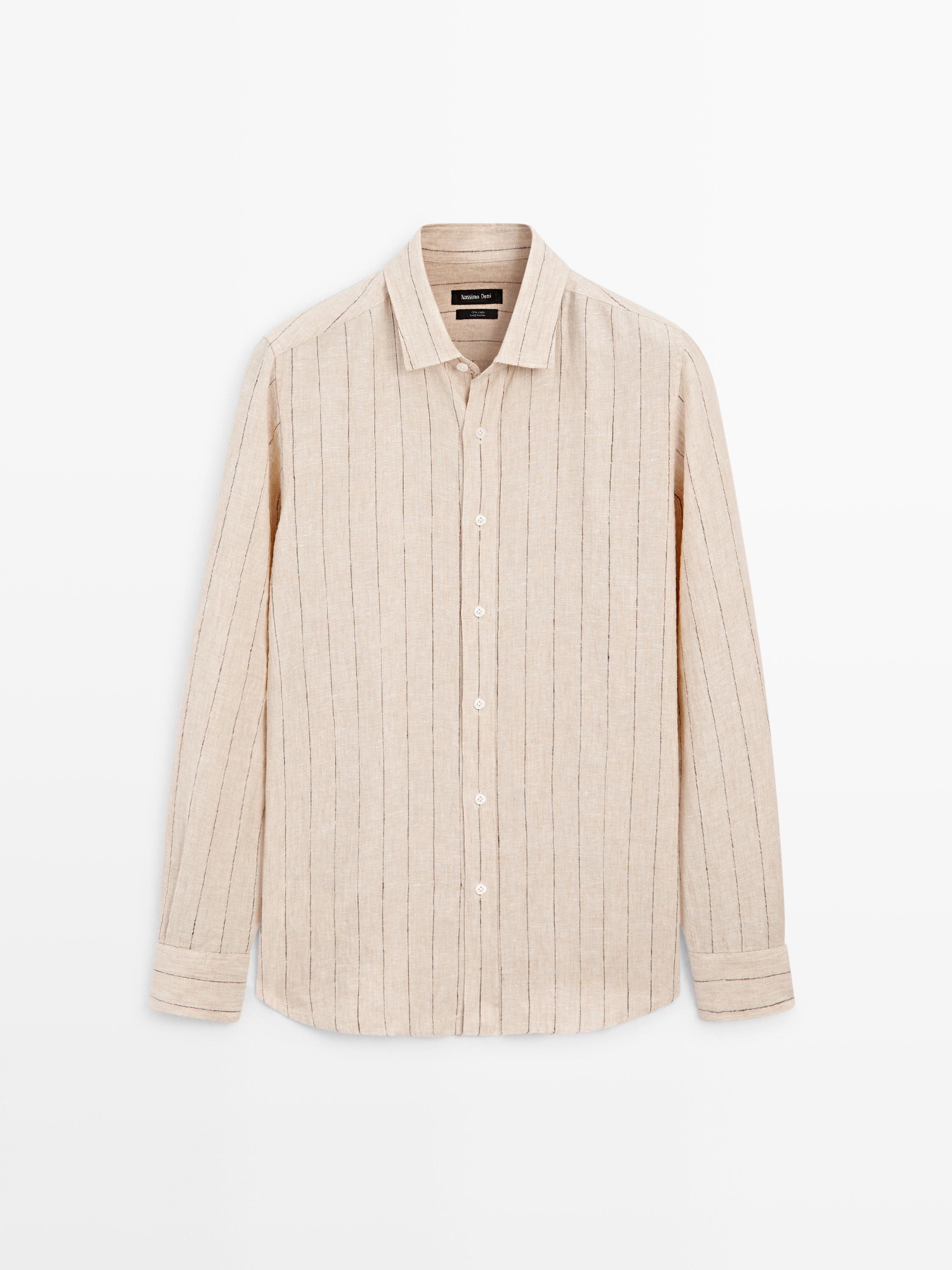 Regular fit striped linen shirt