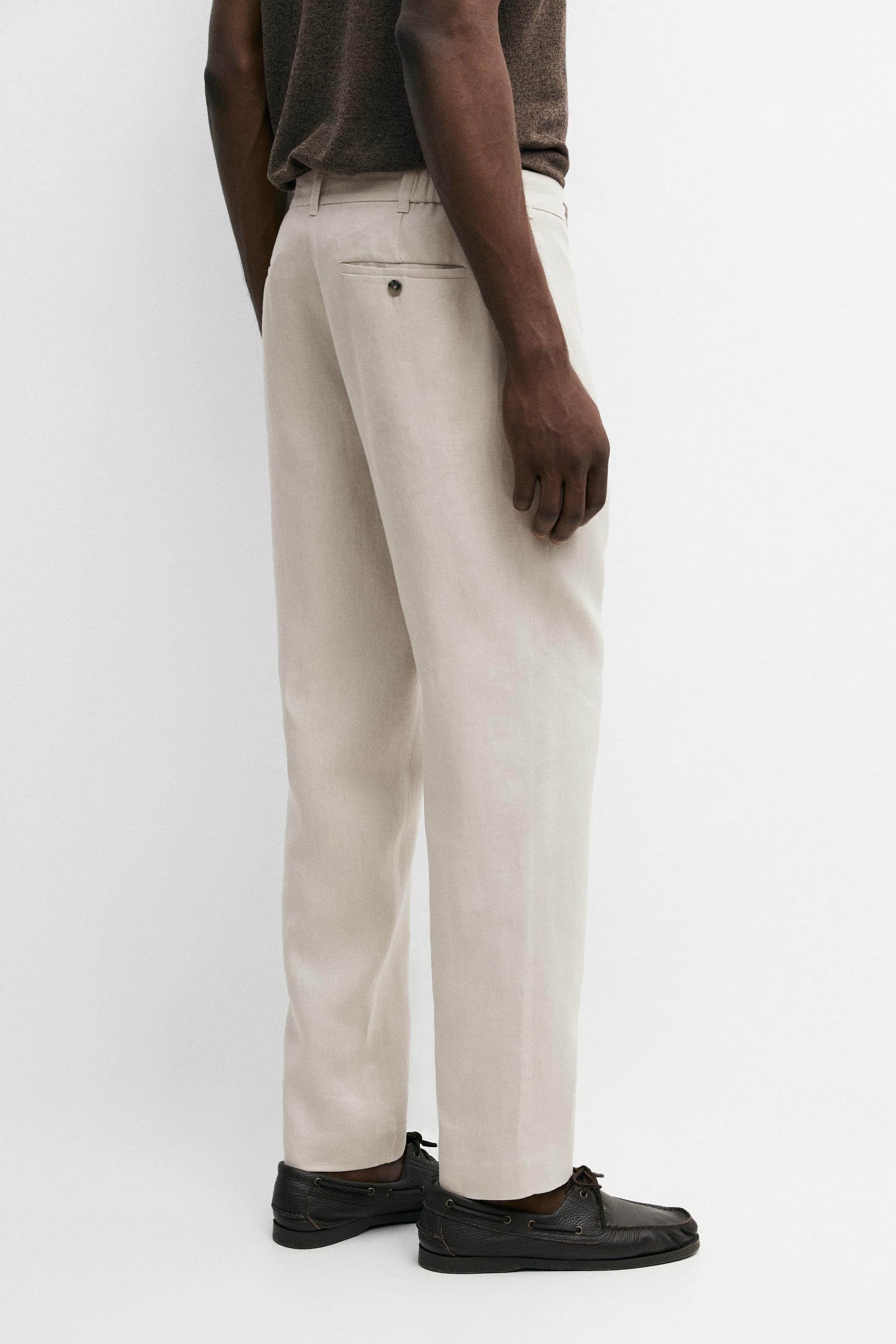 Tapered fit linen pants — BEIGE