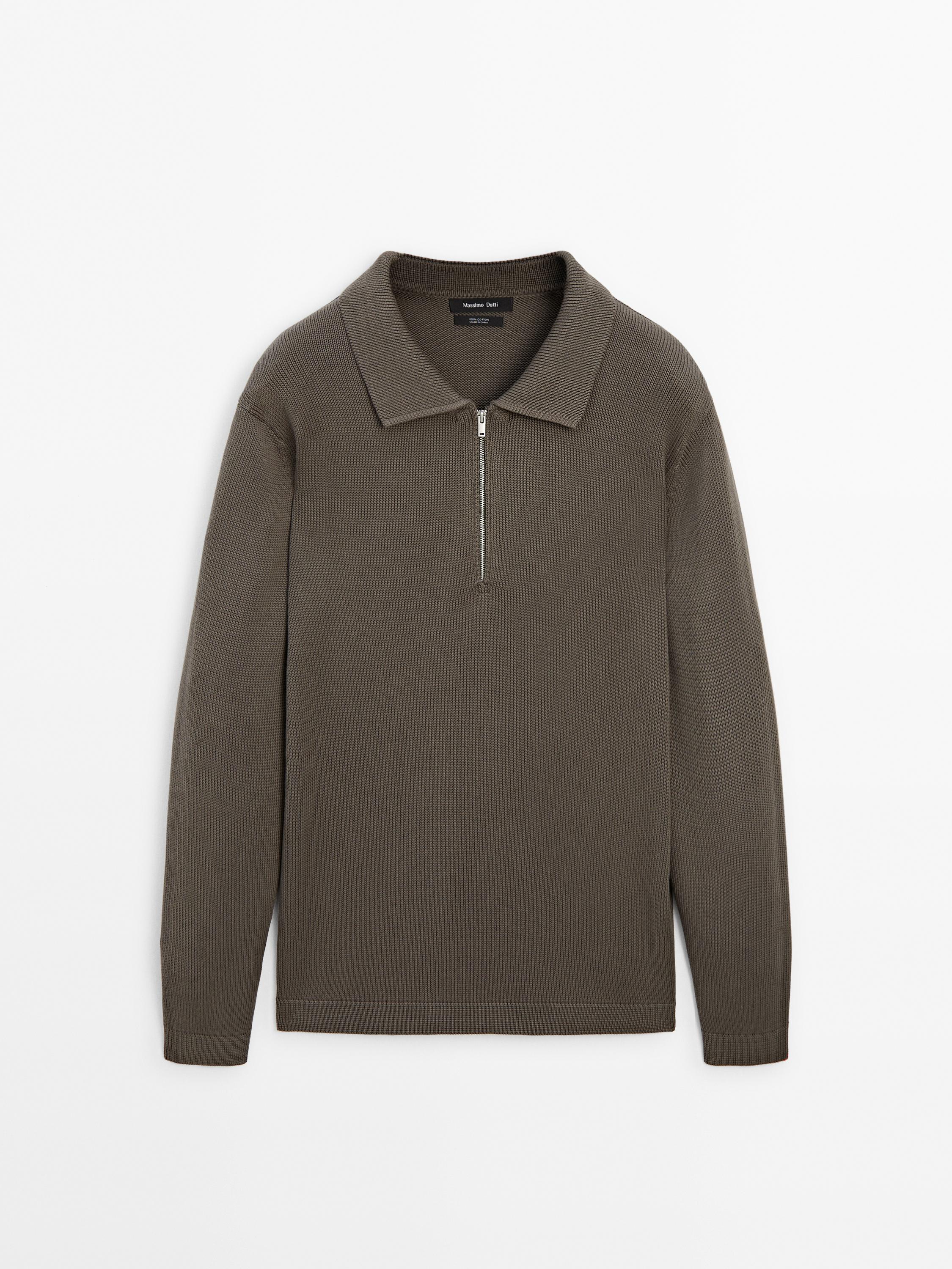 Pullover knitted jumper polo neck zip
