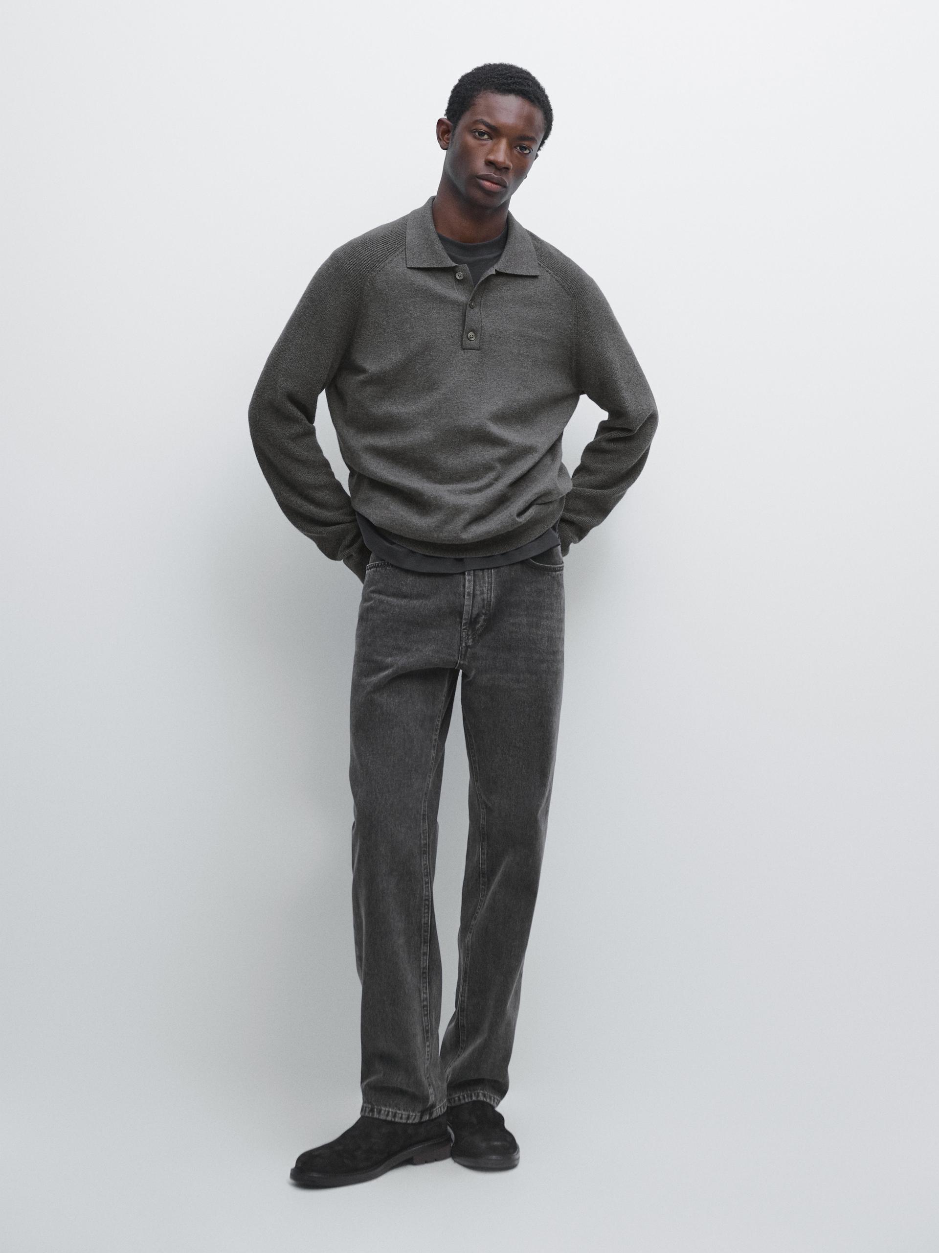 Jersey Polo Punto Mezcla Algodón - Grismedio - S - Massimo Dutti - Hombre