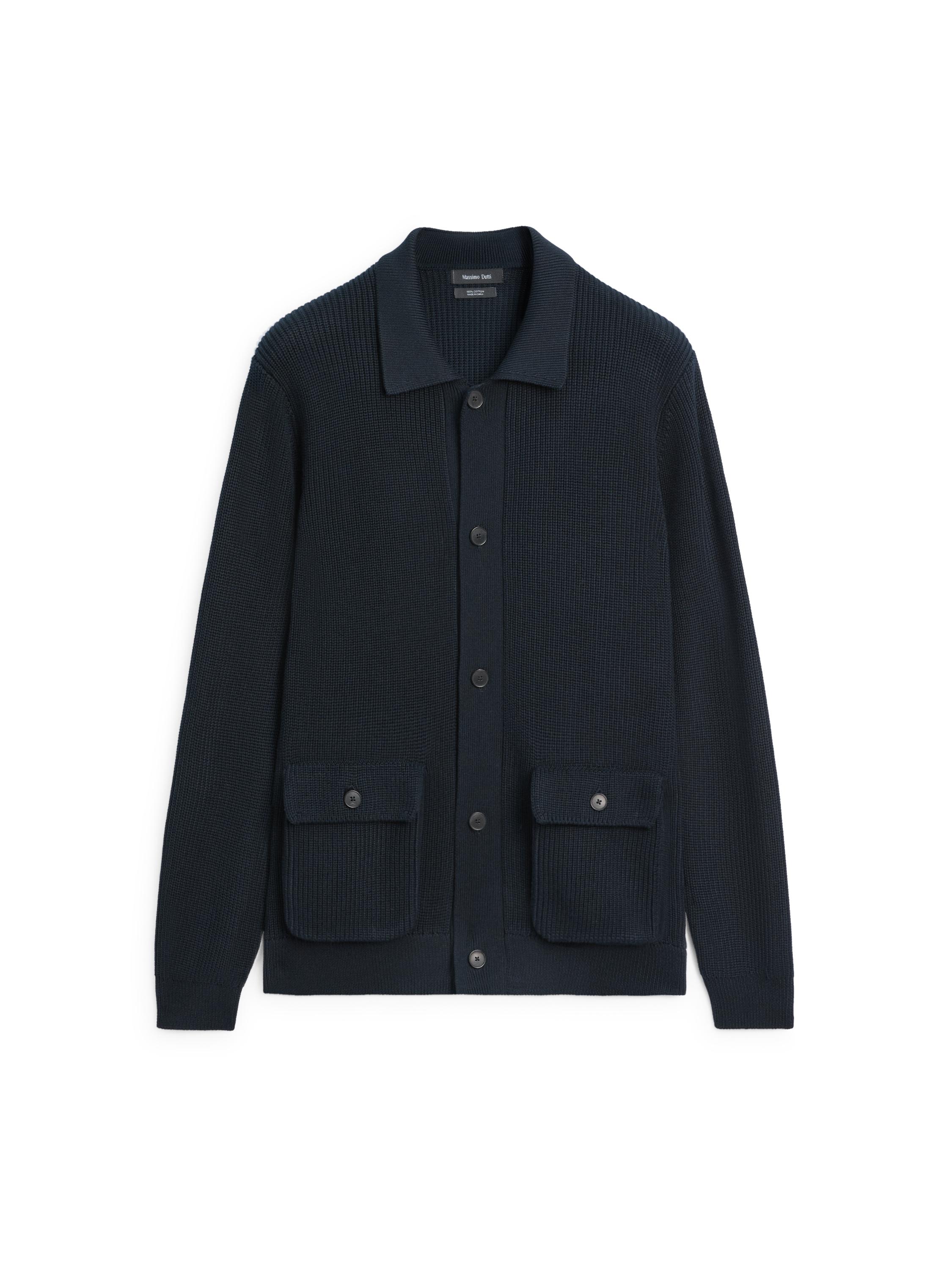 Cotton knit cardigan with pockets — NAVY BLUE