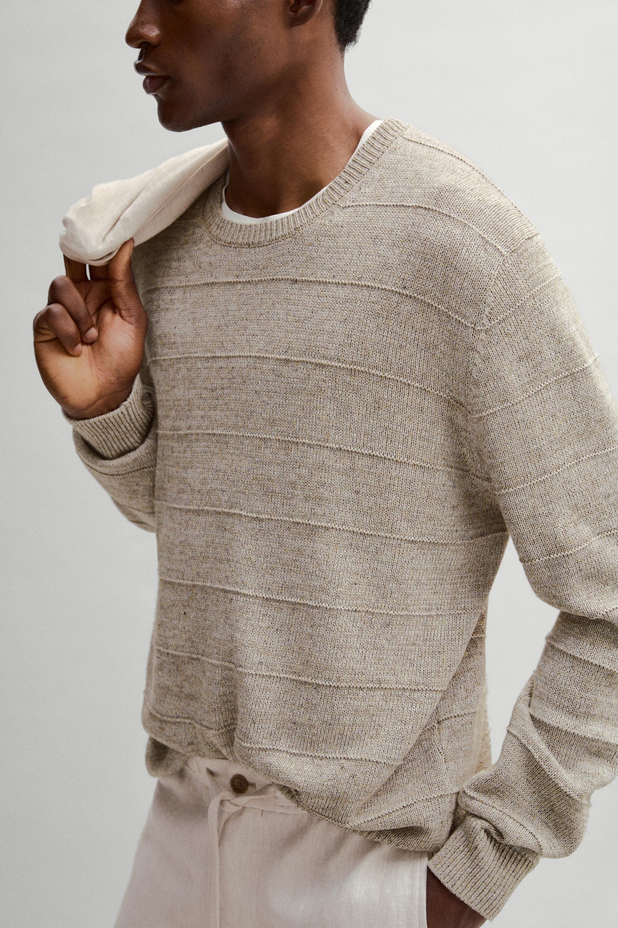 Striped knit crew neck sweater — MINK