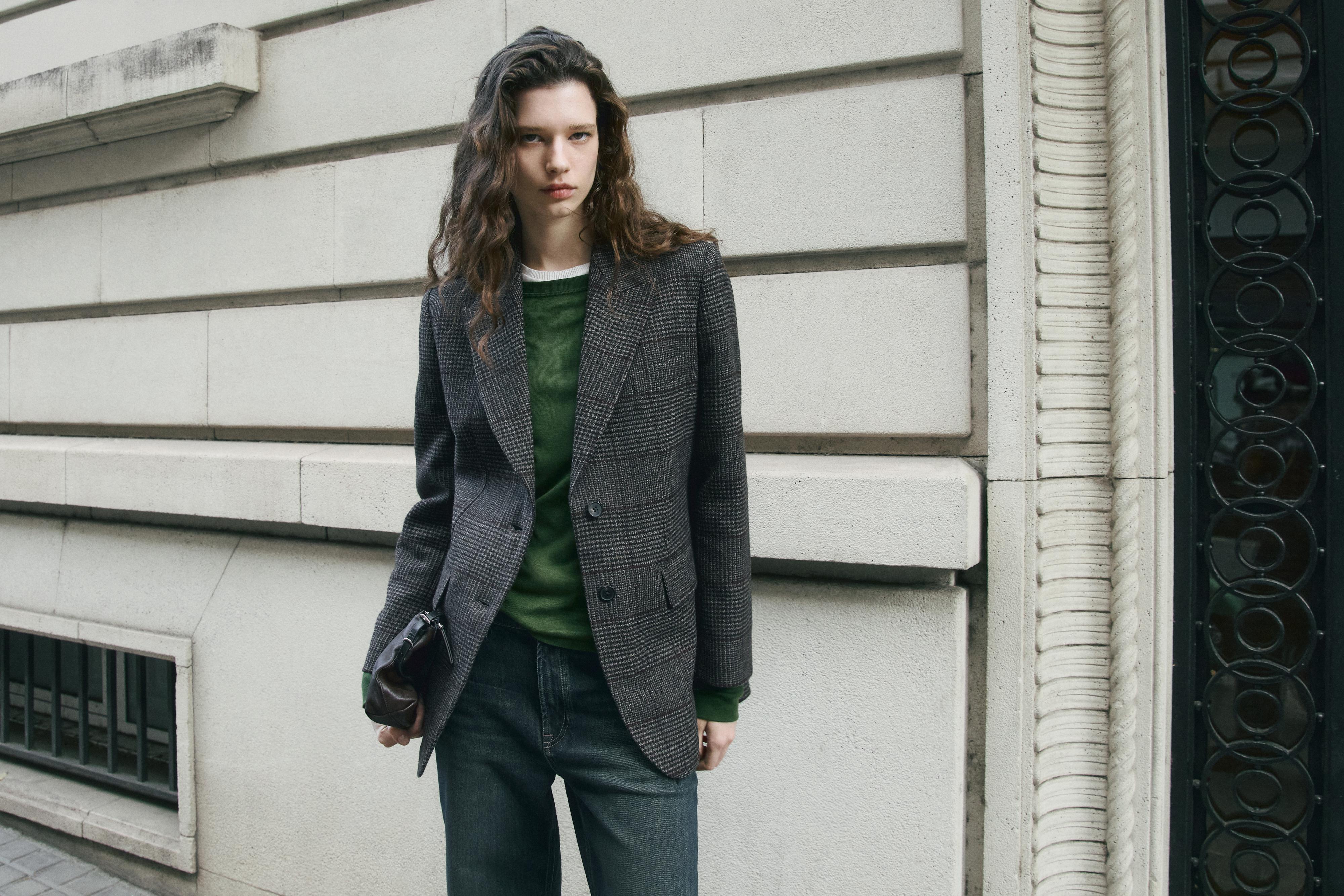 Karierter Blazer aus Wollmischgewebe