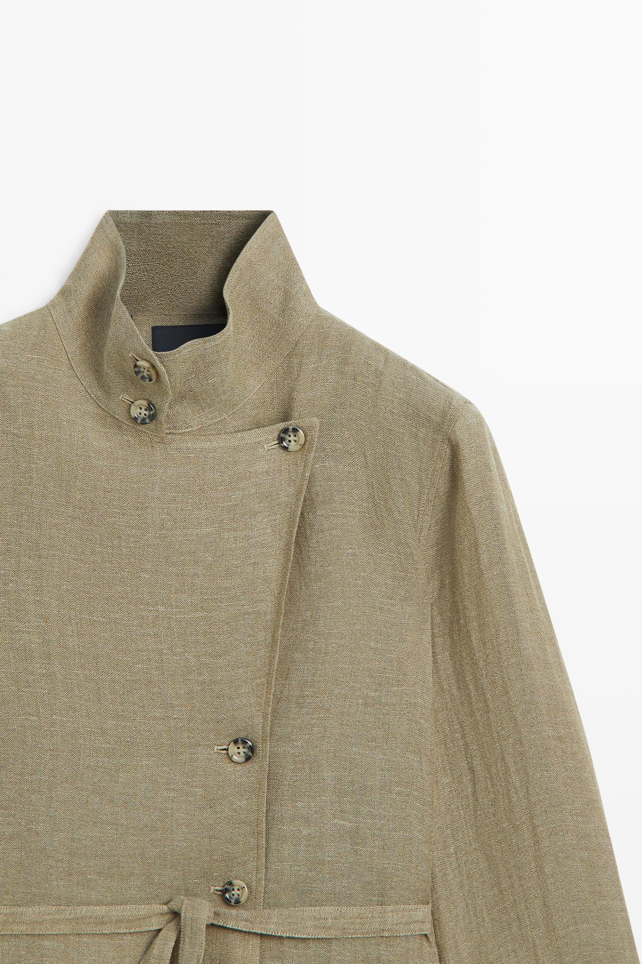 Suede linen-blend safari jacket with stand collar — KHAKI