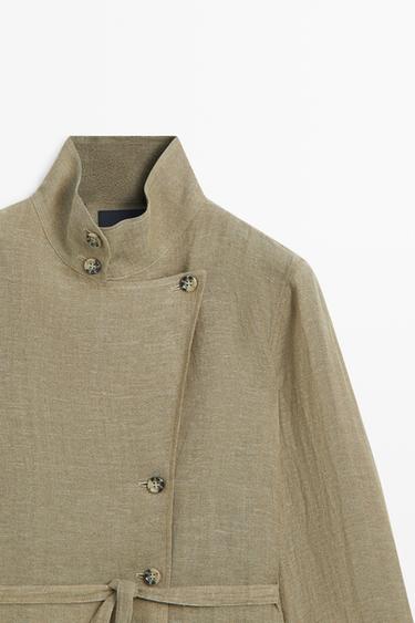 Suede linen-blend safari jacket with stand collar — KHAKI 2