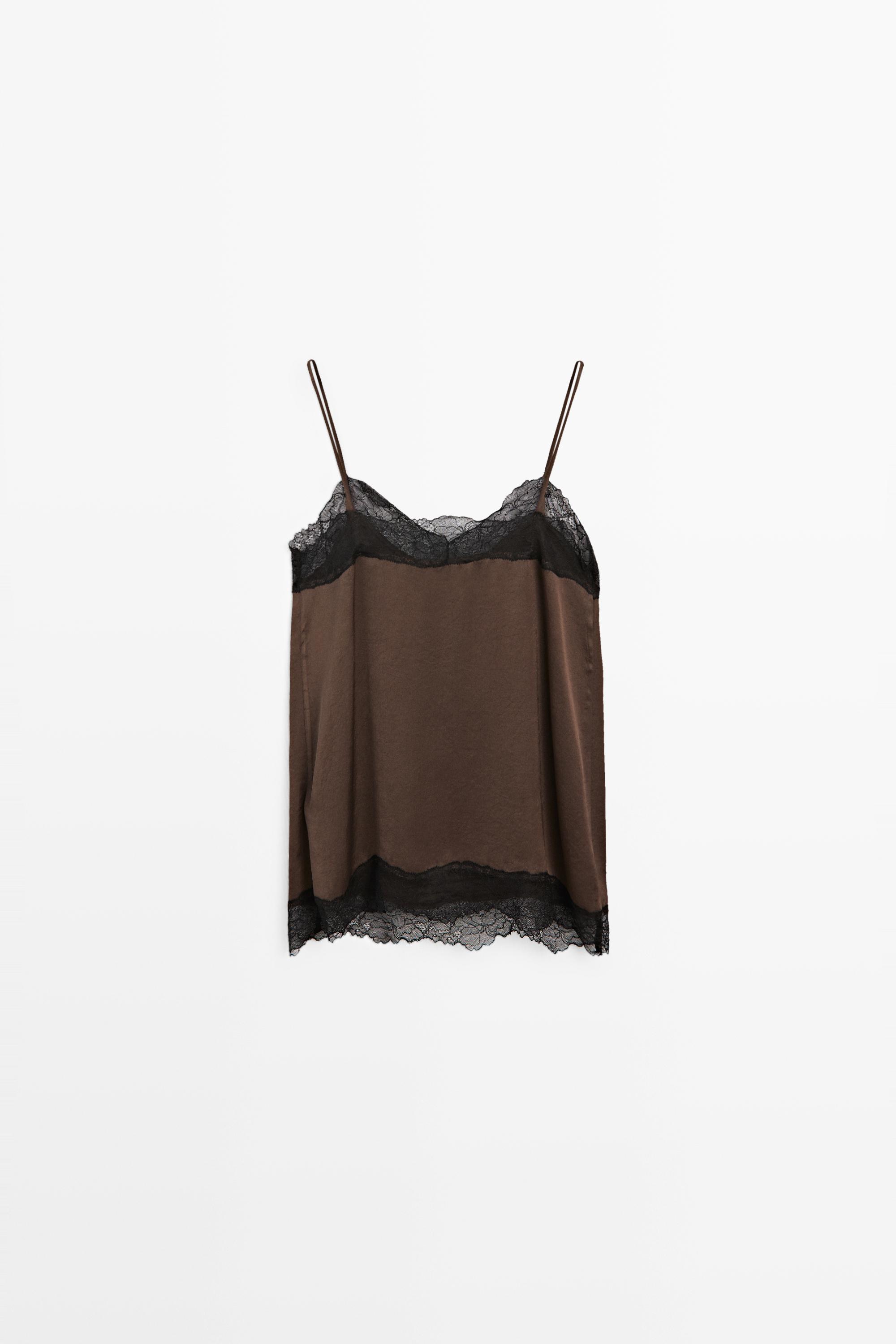 Contrast lace camisole top — BROWN MARL