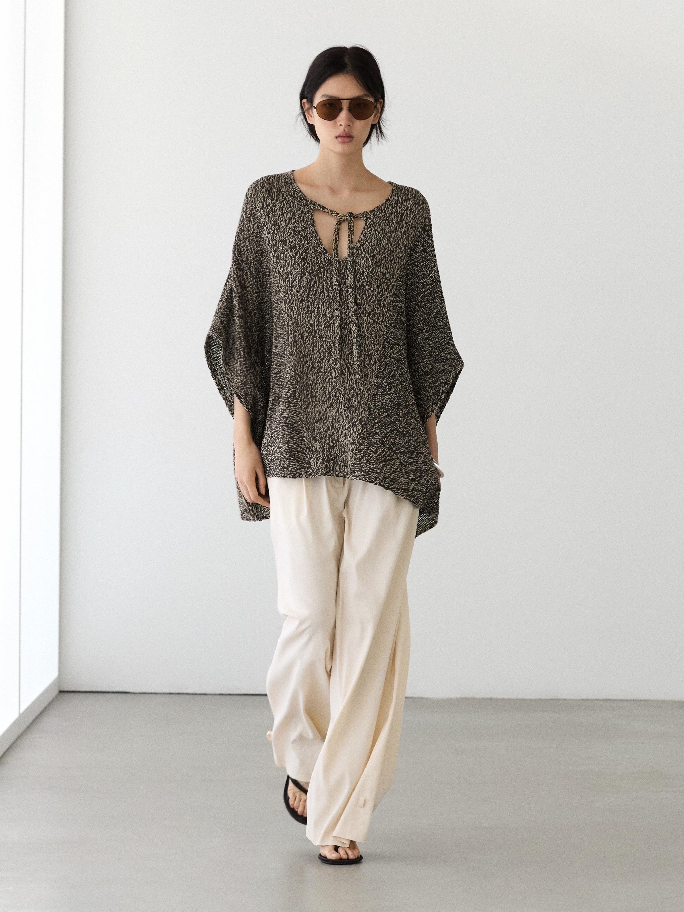 Cotton blend knit cape — BROWN
