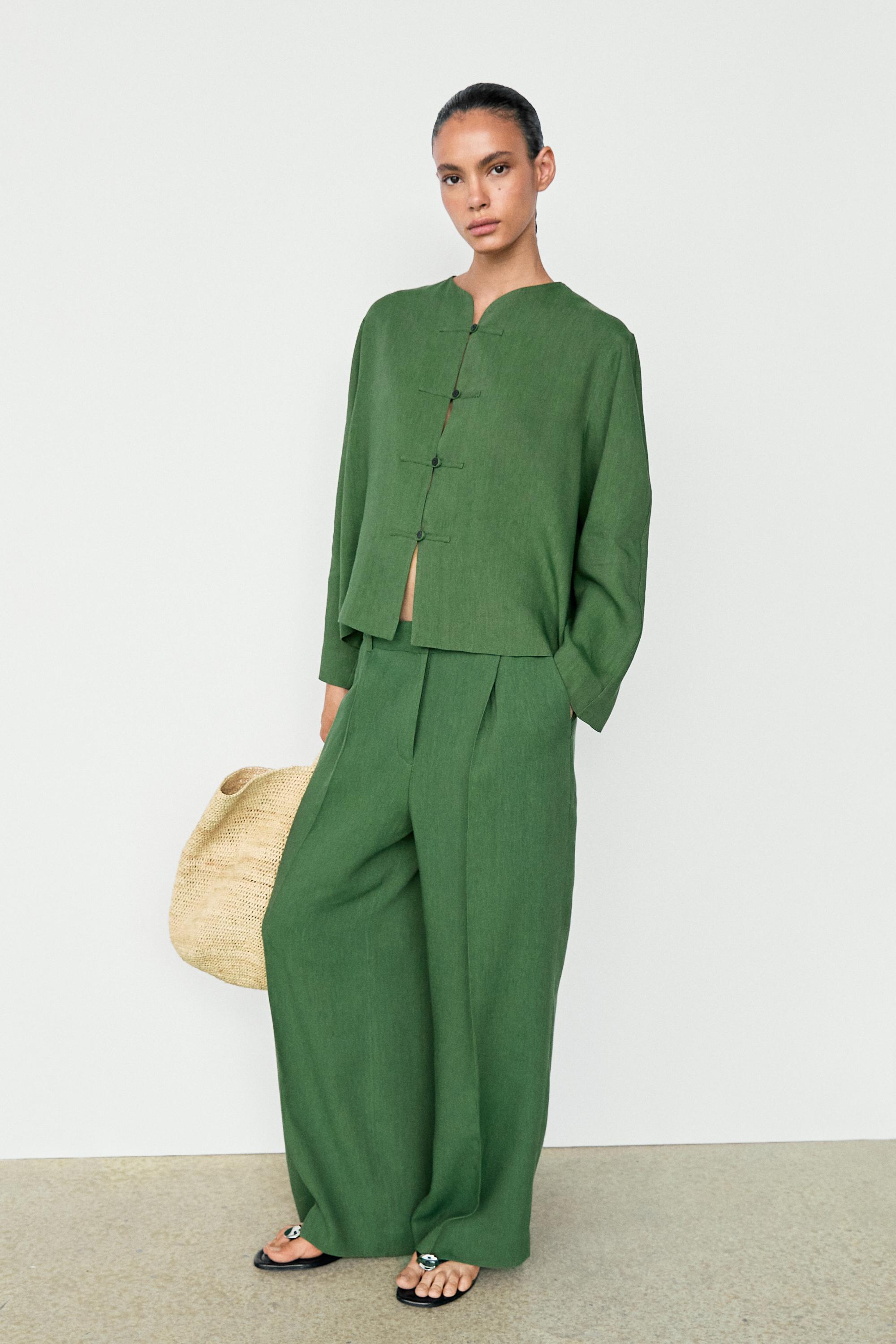 Total look flowing overshirt with button details — BLUISH GREEN