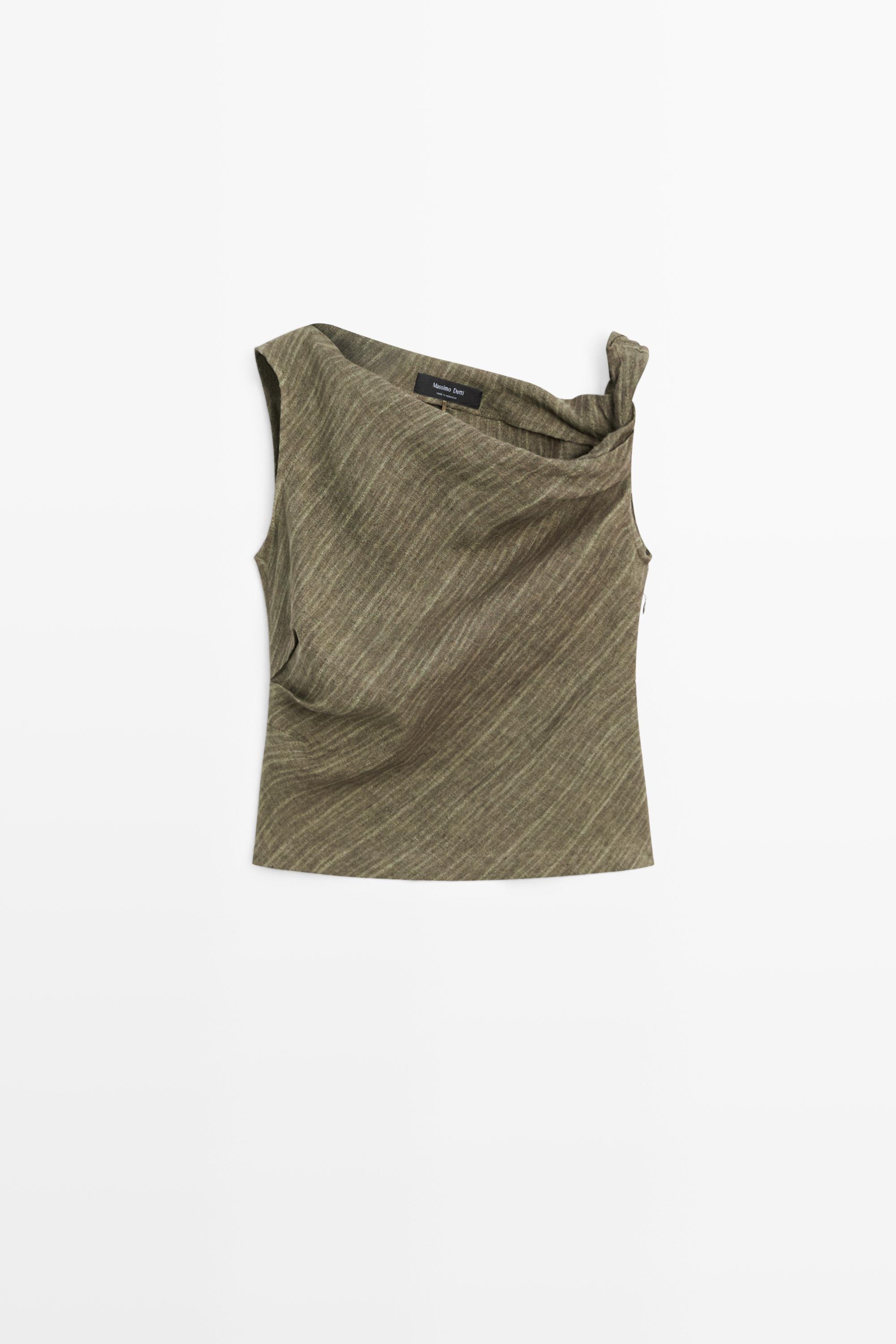 Total look 100% linen asymmetric top Dark Khaki Blazer | Massimo Dutti Total look 100% linen asymmetric top Dark Khaki Blazer | Massimo Dutti