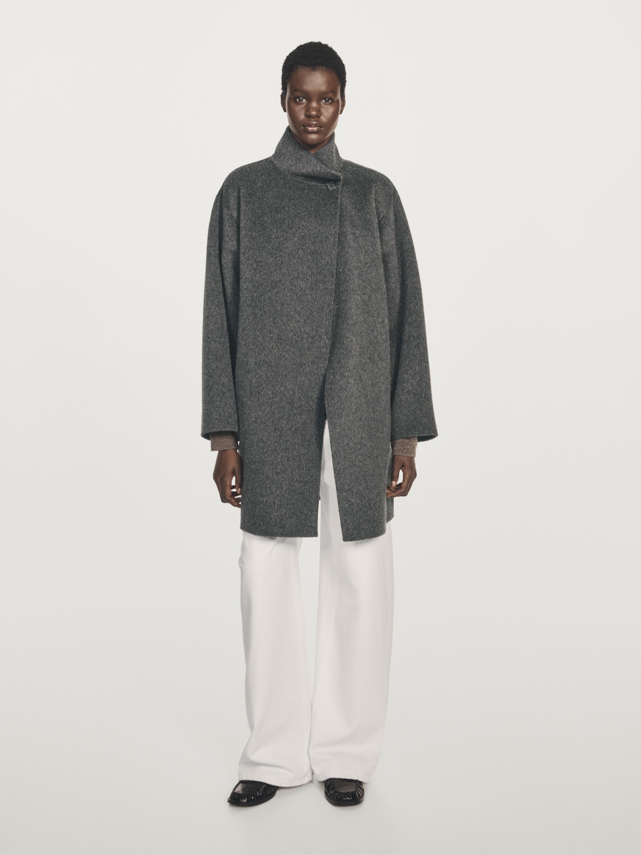 Manteau cape à col montant en laine mélangée
